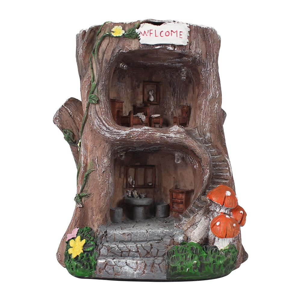 MARYTUMM Solar Light Fairy Tree House - Fun Natural Figurine Sculpture with Solar LED Lights for Indoor Outdoor Art Decorations, Patio Yard Lawn Ornaments Gift