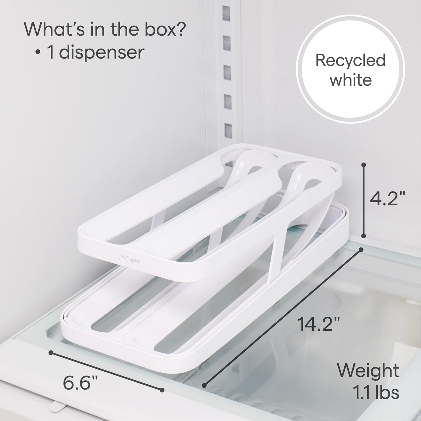 YouCopia RollDown® Egg Dispenser, Rolling Eggs Dispenser and Organizer for Refrigerator Storage, Double Track