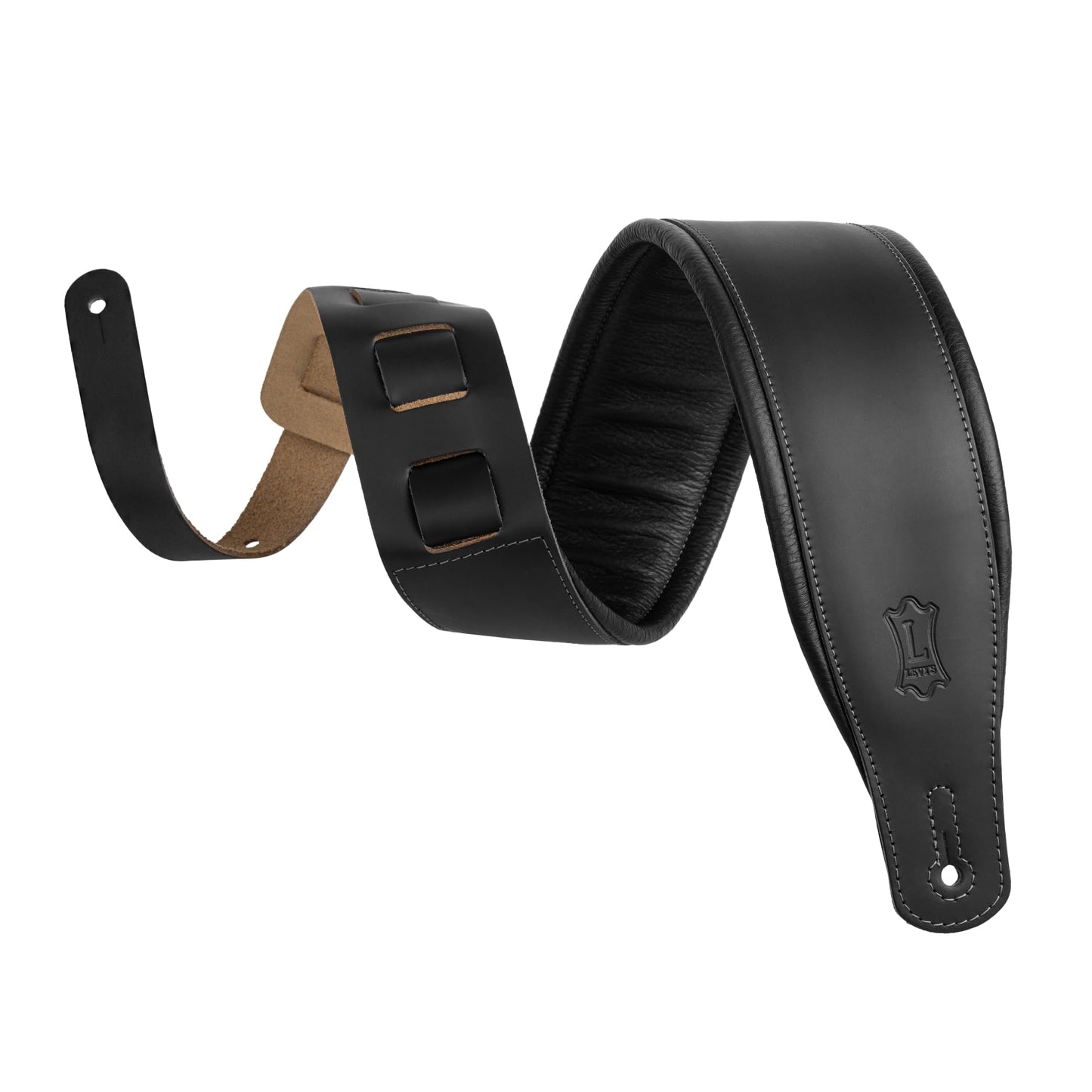 Levy's Leathers 3" Wide Leather Guitar Strap with Foam Padding and Garment Leather Backing; Black (M26PD-BLK), 37" to 51"