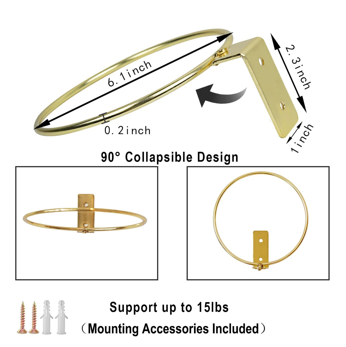 Bouqlife Wall Planters for Indoor Plants 3 Pack 6 Inch Flower Pot Holders Metal Ring with Self Watering Pots Wall Hanging Planters Gold-White