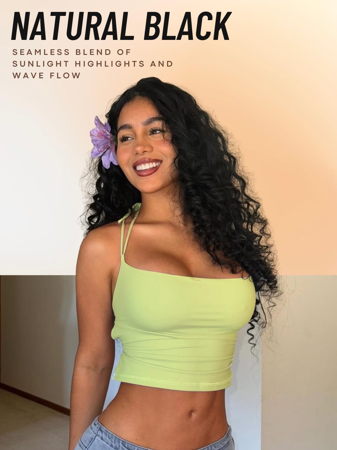 YKHJH Curly Synthetic Wig Protein Fiber Like Human Hair 26 Inches Natural Black Kinky Curly Synthetic Lace Front Wig Water Wave Lace Wigs (Black)