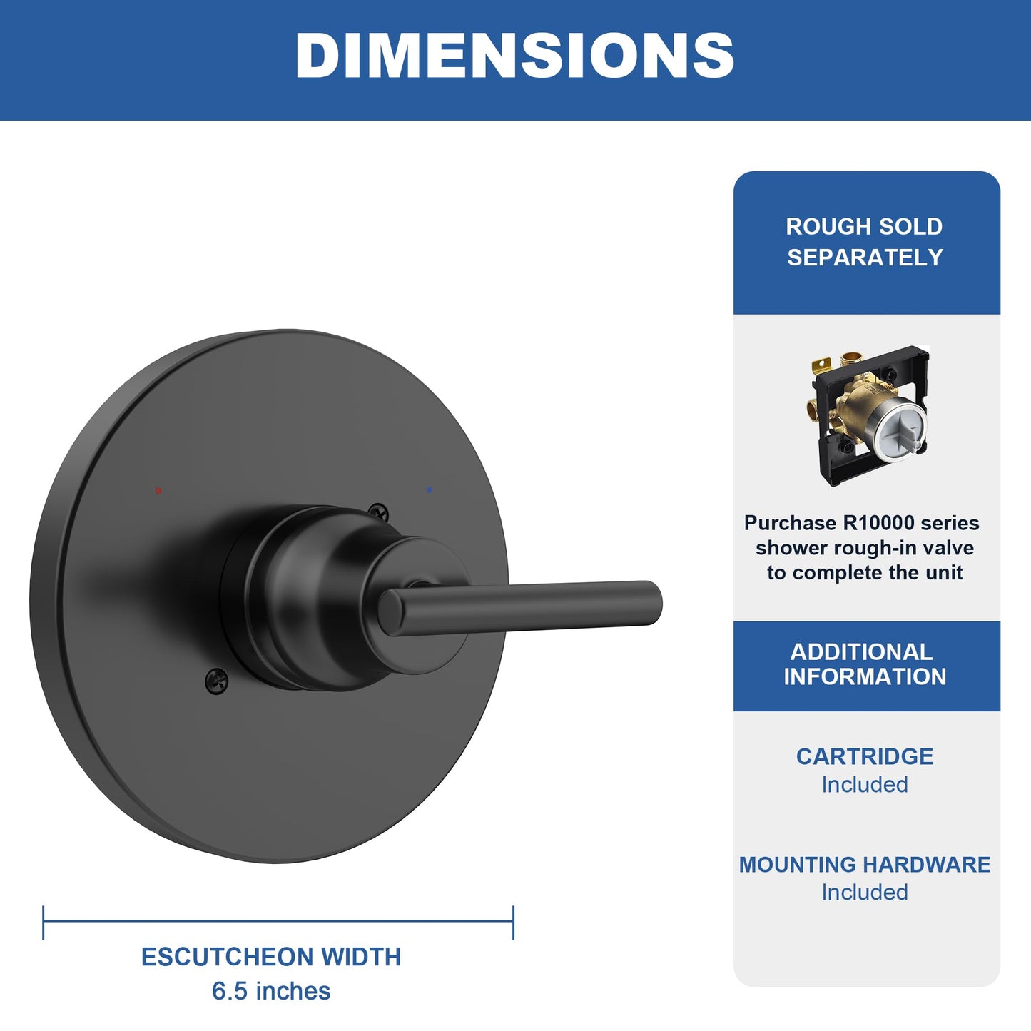 Replacement for D Faucet Trinsic 14 Series Single-Function Black Shower Valve Trim Kit, Shower Handle, Matte Black Shower Trim Kit T14059-BL (RP46074 Cartridge Included, Valve Not Included)