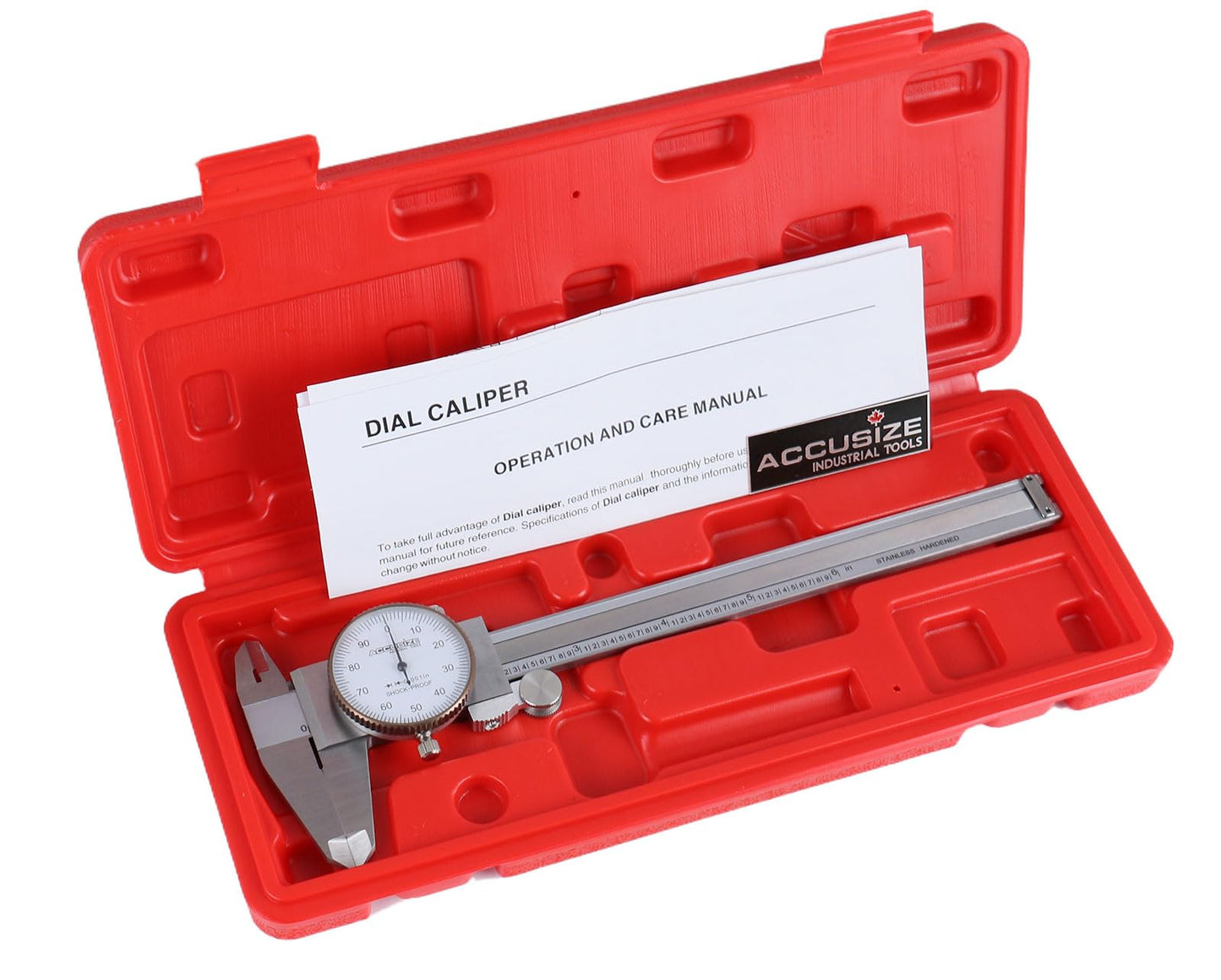 Accusize Industrial Tools 6'' x 0.001'' Precision Dial Caliper, Stainless Steel in Fitted Box, P920-S216