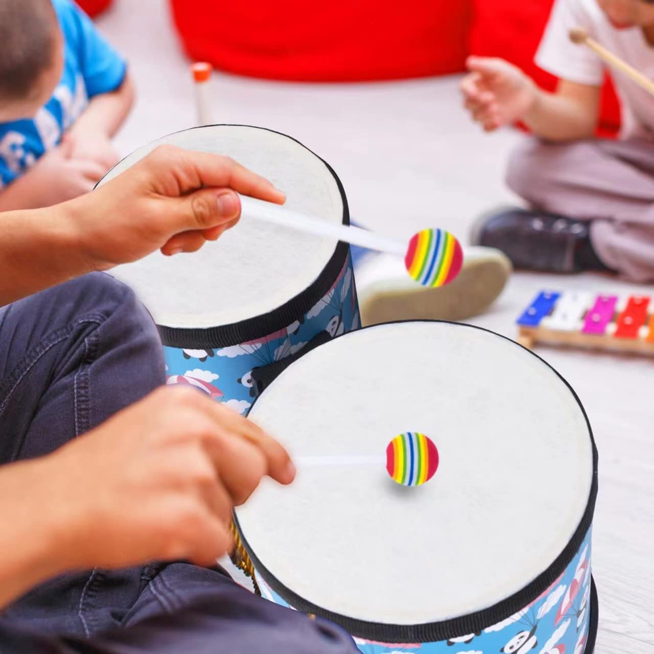 Bongo Floor Tom Drums Set: Floor Drum Percussion Music Instrument with 2 Mallets - Bongo Drums (Blue 5" to 6")