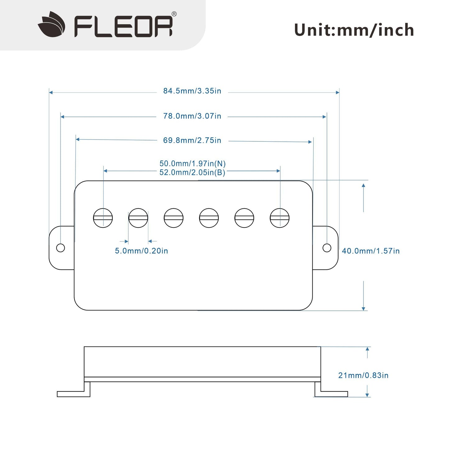 FLEOR Alnico 5 Guitar Humbucker Pickup 4-Wires Neck+Bridge Pickup Set Chrome Fit LP Guitar Part