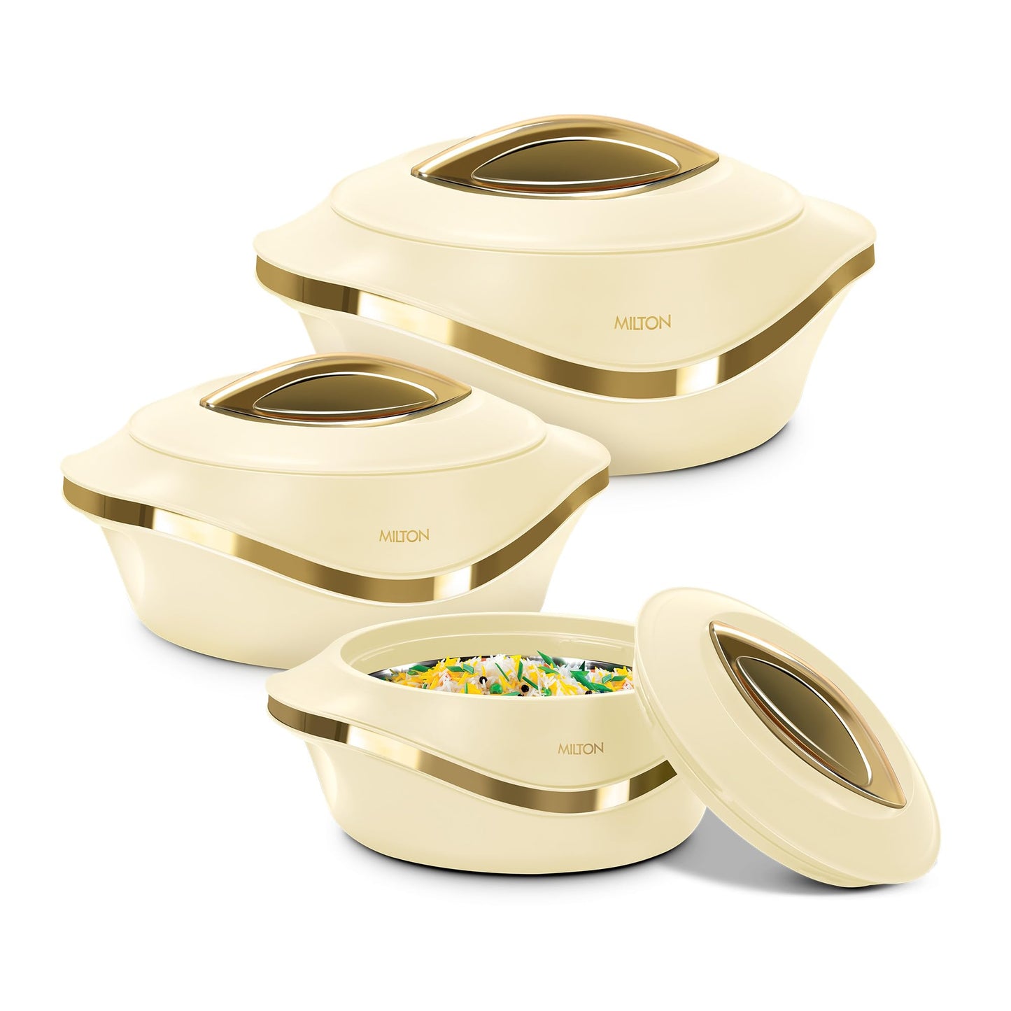 MILTON Insulated Casserole Dish with Lid 3 pc Set 2.1/1.5/1 qt. Hot Pot Food Warmer/Cooler –Thermal Soup/Salad Serving Bowl- Stainless Steel Hot Food Container–Best Gift Set for Moms –Holidays