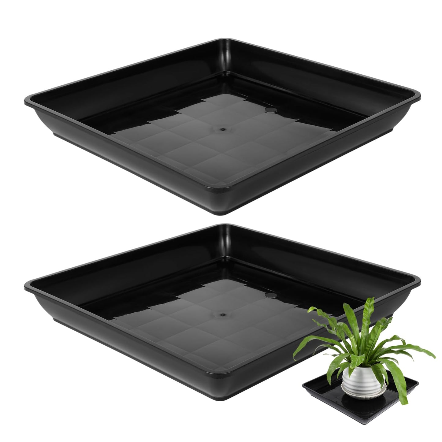 BESTonZON 2Pcs 16 Inch Square Plant Saucer Trays Heavy Duty Plastic Drip Trays for Indoor and Outdoor Pots