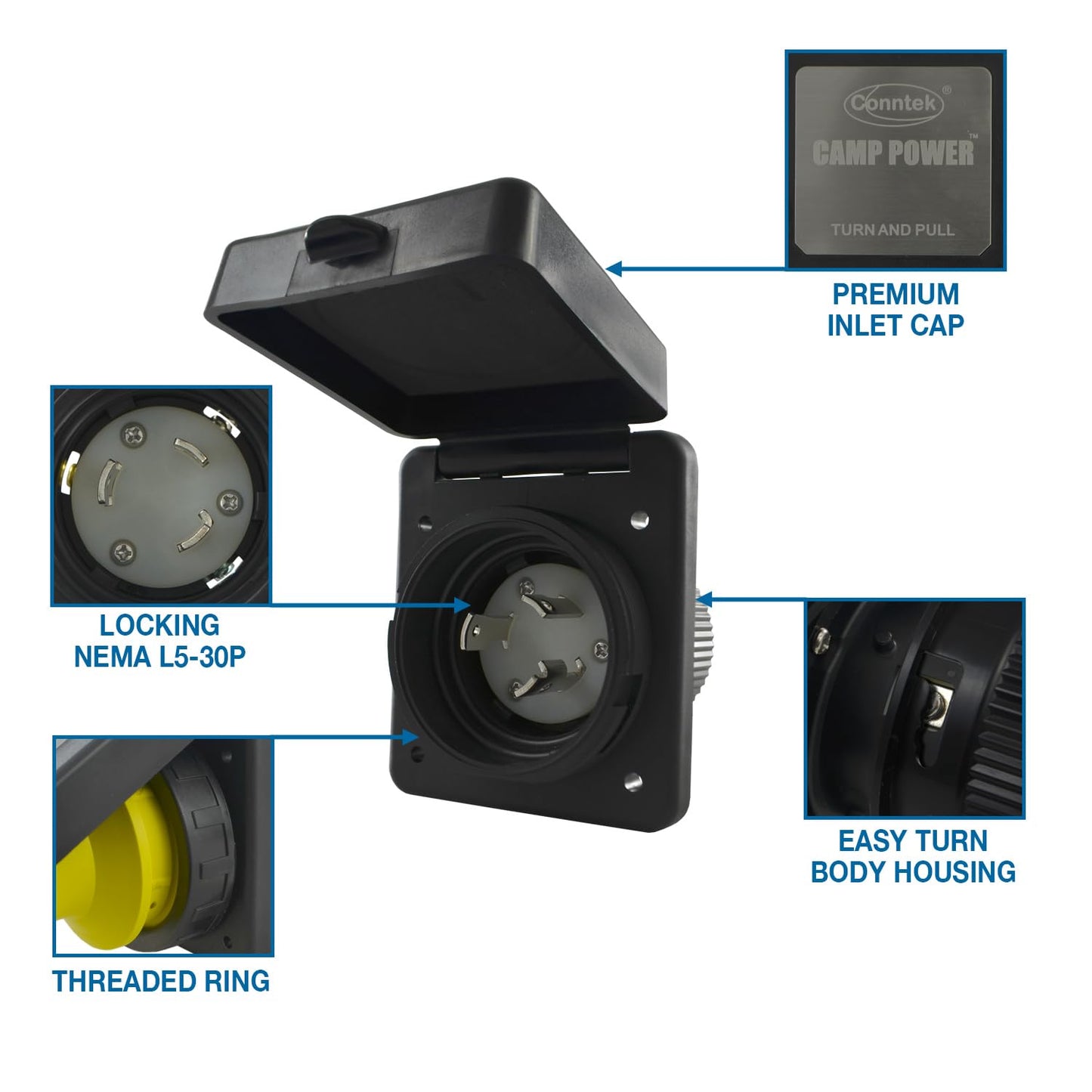 Conntek 30 Amp 125 Volt RV Marine Power Inlet