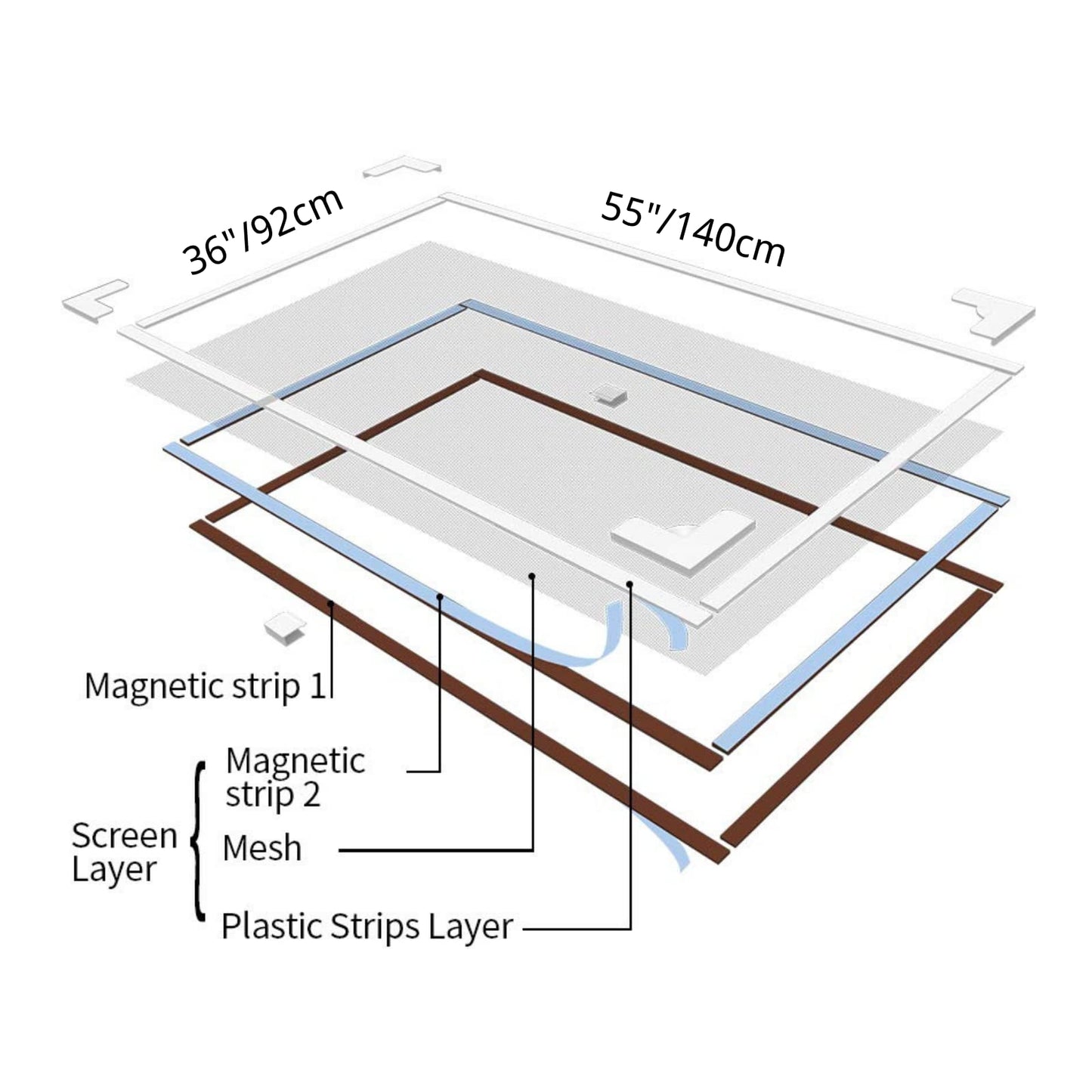 NeatiEase Adjustable DIY Magnetic Window Screen Max 55" H x 36" W(140cm x 92cm) Fits Any Size Smaller DIY Easy Installation (White)