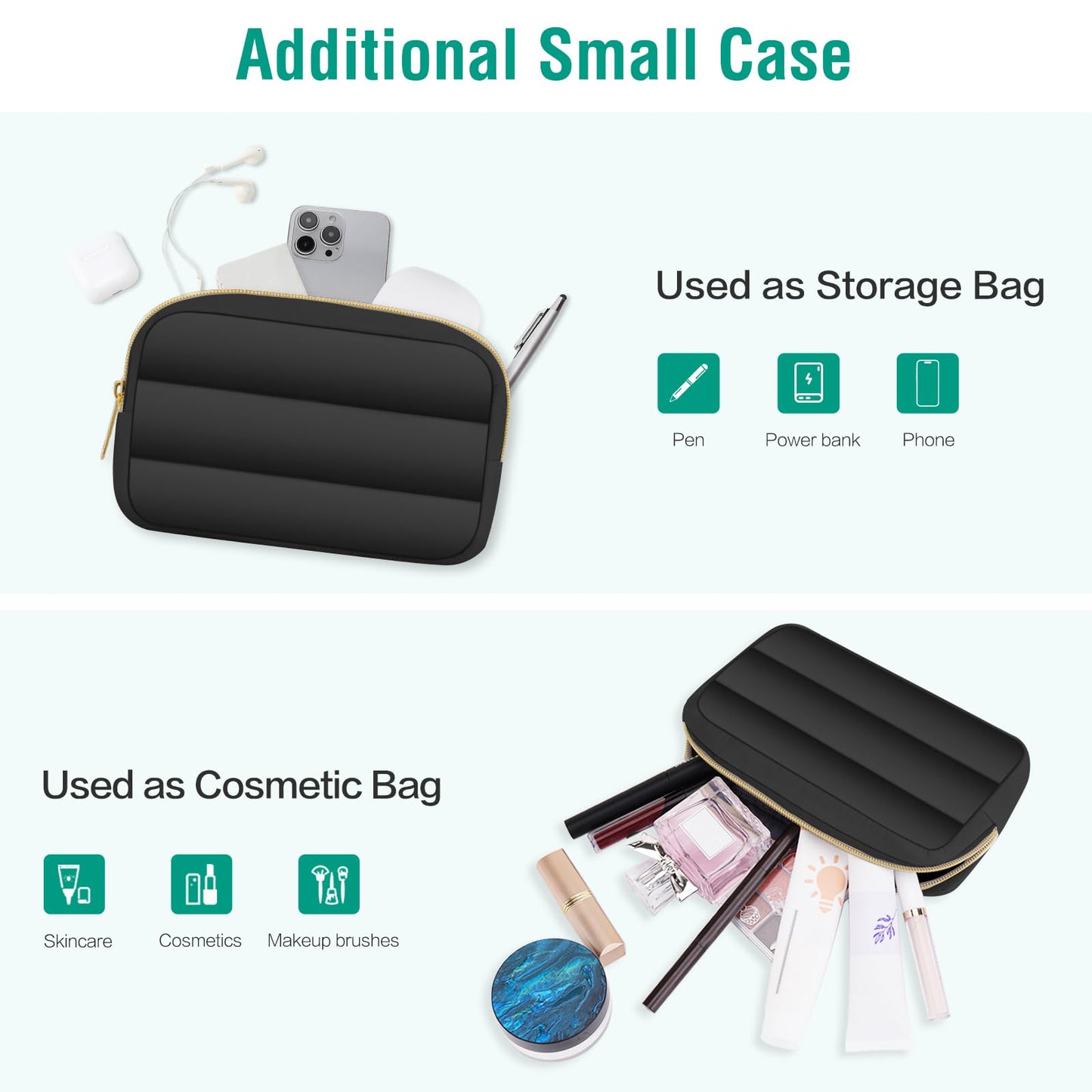 MOSISO Laptop Case 13.3 inch, 13-13.3 inch Puffy Laptop Sleeve Compatible with MacBook Air 13.6 M5 M4 M3 M2 M1/Neo/Pro 13/14, HP Dell ASUS Lenovo,Polyester Horizontal Bag with Small Case, Black