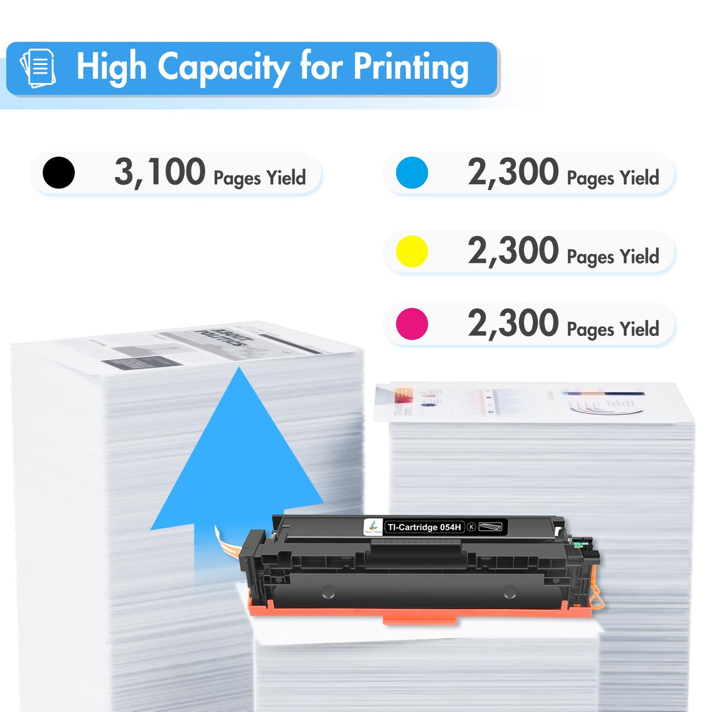 TRUE IMAGE Compatible 054 054H Toner Cartridge Replacement for Canon 054 054H Toner for Canon Color ImageCLASS MF644Cdw MF642Cdw LBP622Cdw MF641Cw Printer Toner (Black Cyan Magenta Yellow, 4-Pack)