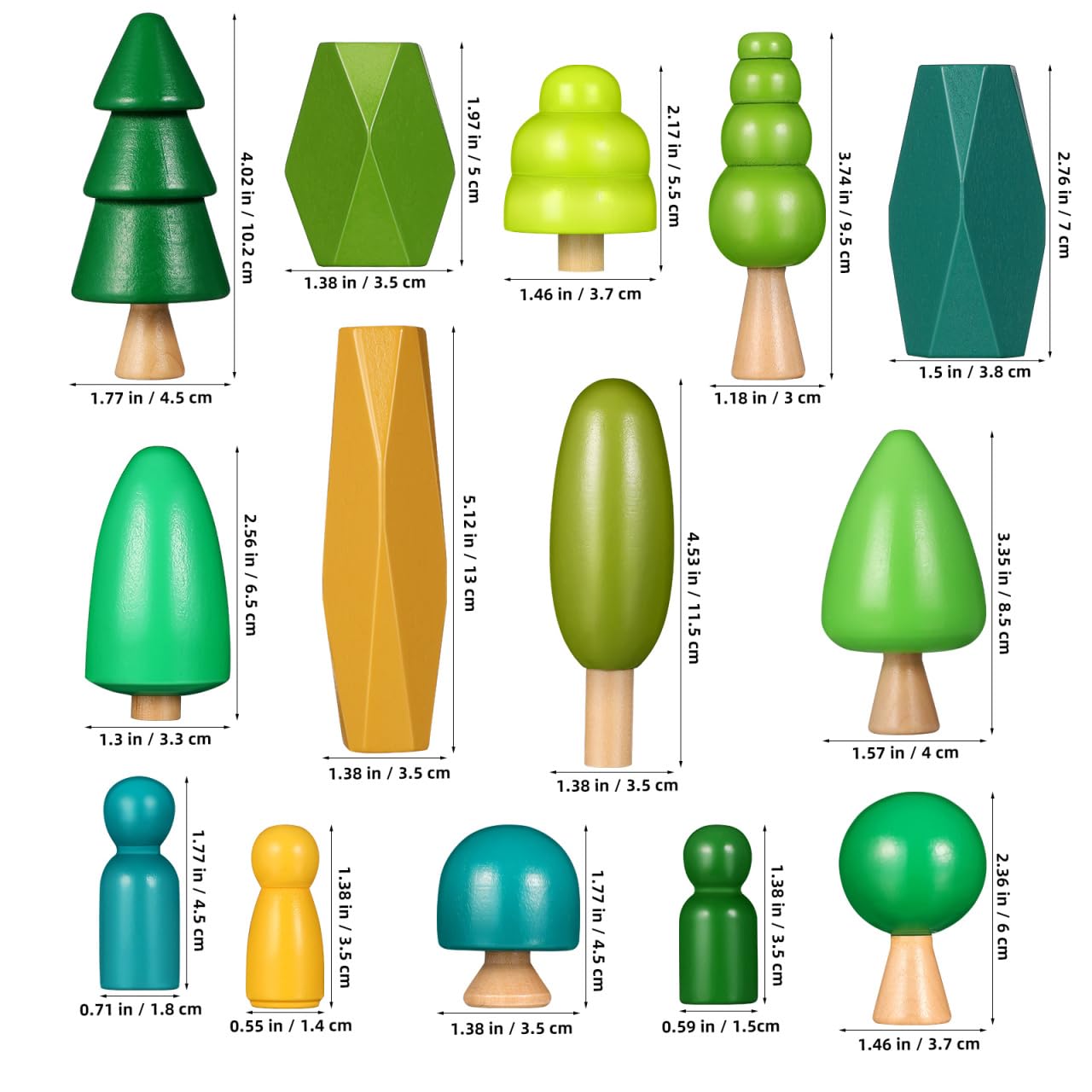 Totority Wooden Tree Figures Set Mini Suit Wooden Montessori Tree Decorations Small for 14+