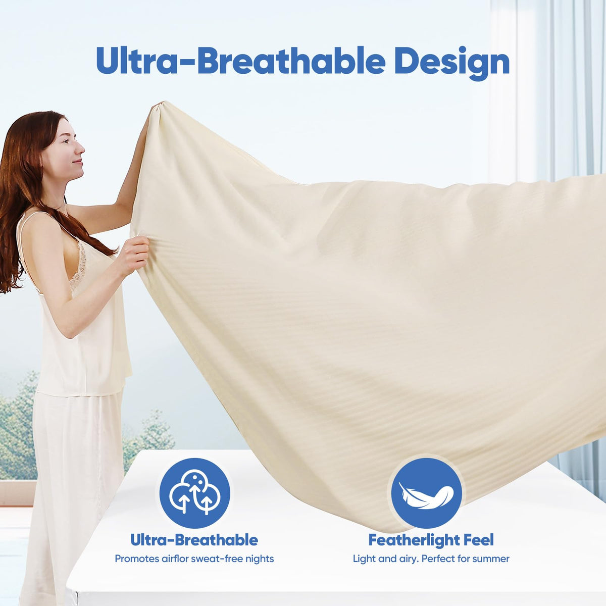 Marchpower Cooling Blanket Queen Size, Double-Sided Summer Blanket, Arc-Chill 3.0 Cold Blanket (Q-max > 0.5), Soft Chenille Throw, Breathable Cool Blanket for Hot Sleepers, Beige, 79" X 86"