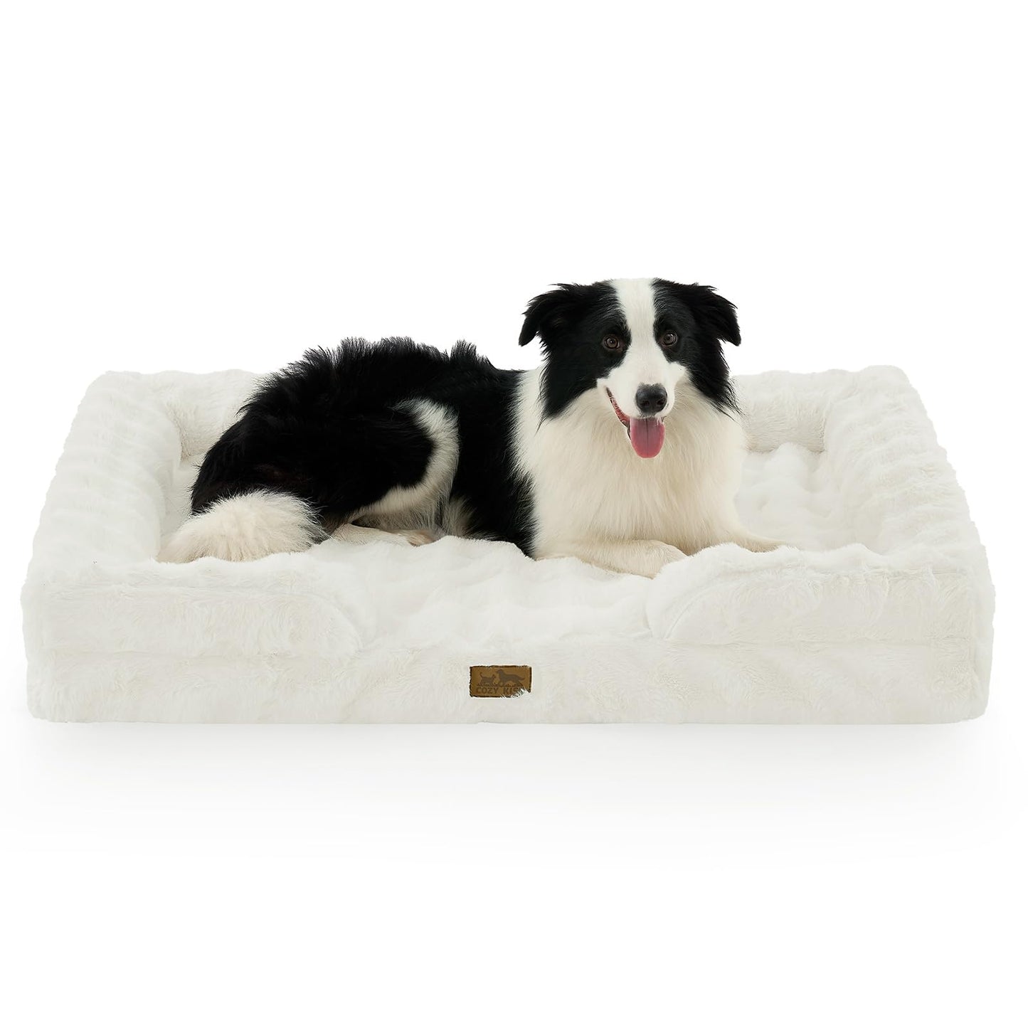 COZY KISS Orthopedic Dog Bed for Large Size Dog, Soft and Warm Faux Fur Extra Large Sofa for Pet Up to 100 lbs, Foam Bolster Anti-Slip Couch with Washable Removable Cover, XL 44x32x7 inch, Beige