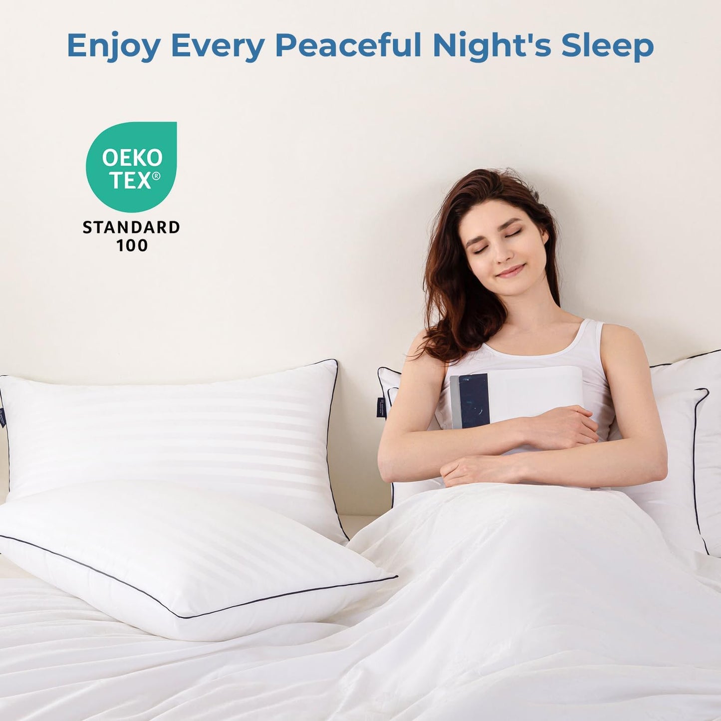 Pillows Standard Size Set of 4 - Bed Pillows for Sleeping 4 Pack, Cooling Supportive Hotel Pillows with Premium Soft Down Alternative Fill for Side Stomach and Back Sleepers