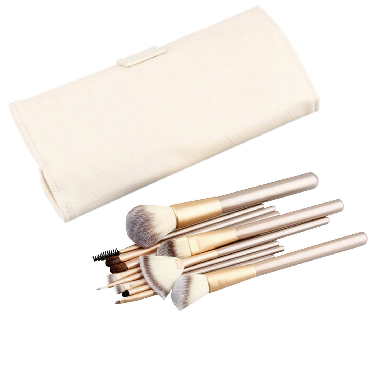 12 Piece Makeup Brushes Set | Horse Hair Professional Kabuki Makeup Brush Set Cosmetics Foundation Makeup Brushes Set Kits with White Cream-colored Case Bag by YOA