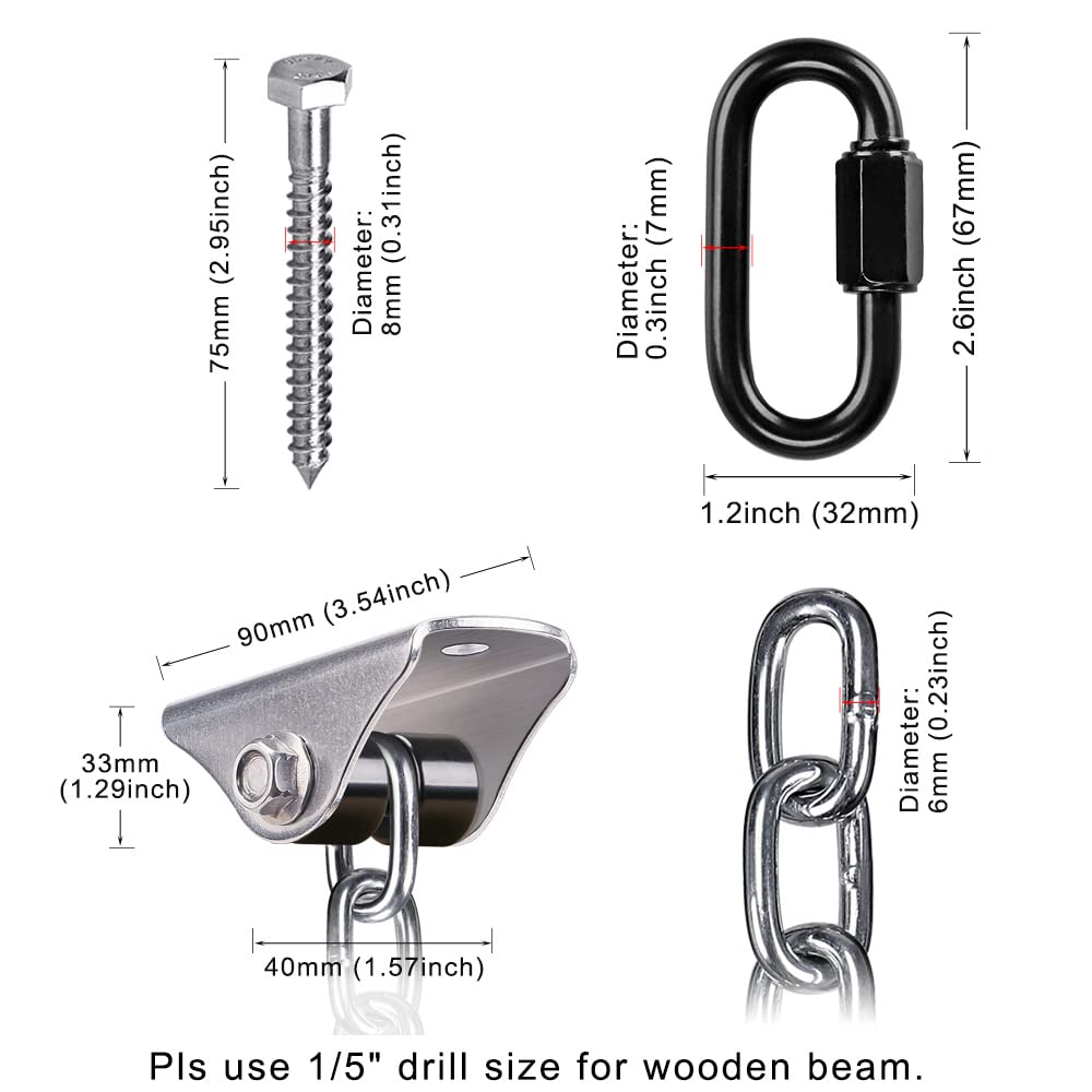 Besthouse Set of 2 Heavy Duty Porch Swing Hanging Chain Kit, Hammock Chair Hardware for Indoor Outdoor Playground Hanging Chair Hammock Chair Punching Bags, 4 Screws for Wooden, 1000LB Capacity, 81"