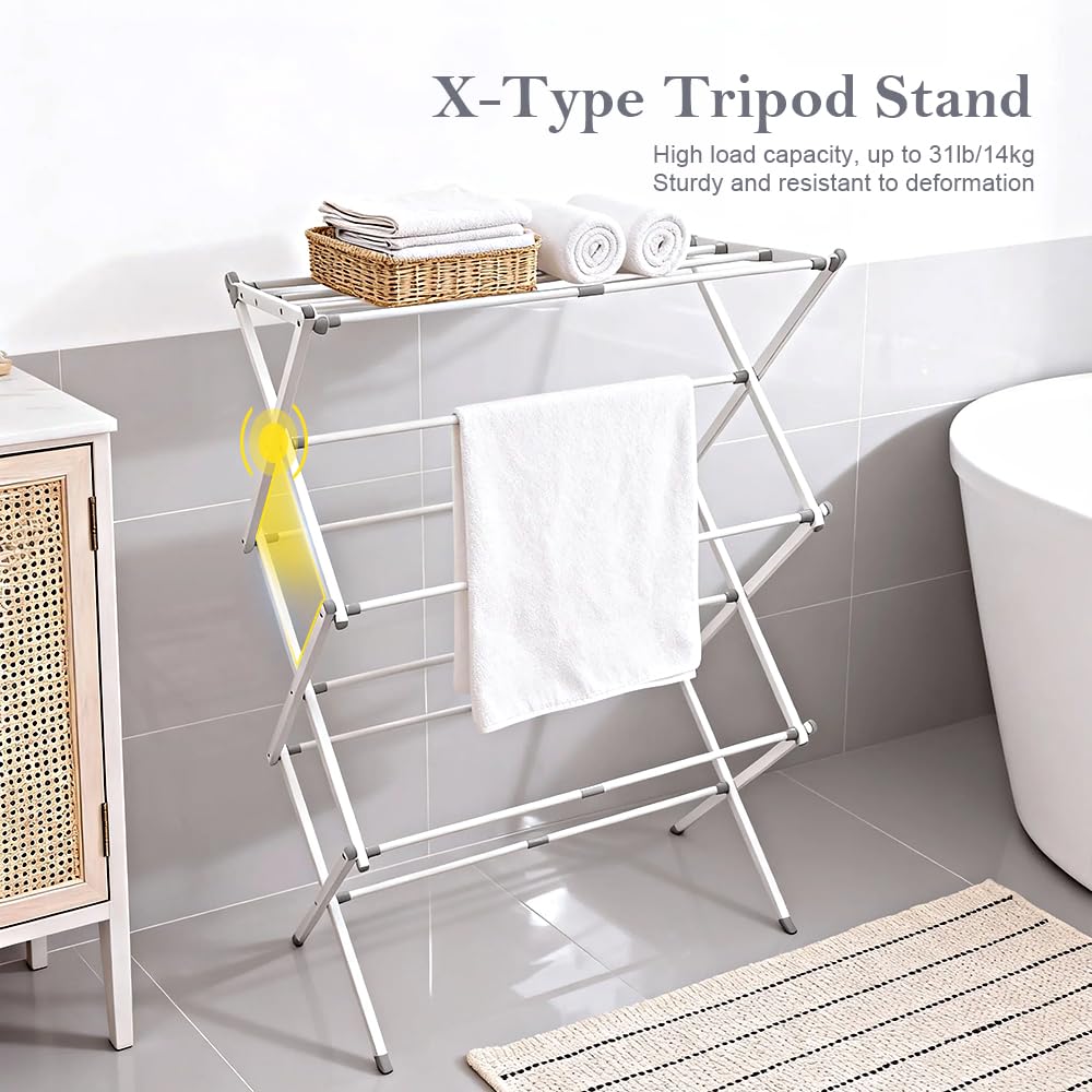 Foldable Clothes Drying Rack with 4 Hangers, 3-Tier Portable Extendable Laundry Drying Rack for Indoor Air Drying Clothing, 41"x29"x14"