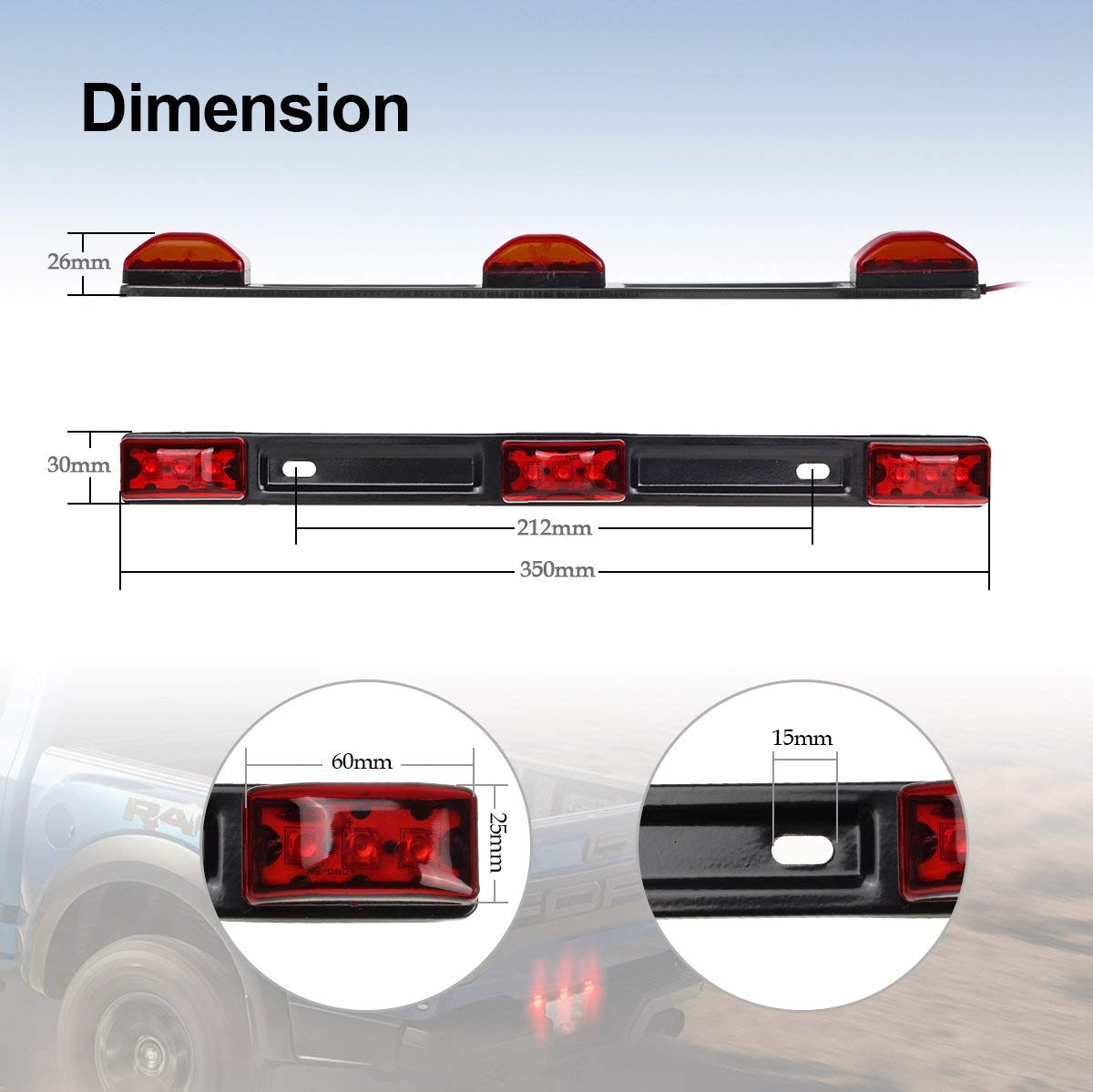 Partsam 12v LED Truck Trailer Light Kit Waterproof,2x 6" Oval Red Stop Turn Tail Brake Lights+14.17" Red 3 Light 9 LED Stainless Steel ID Light Bar+(2xRed+2xAmber) 2" Round 4 LED Side Marker Lamps