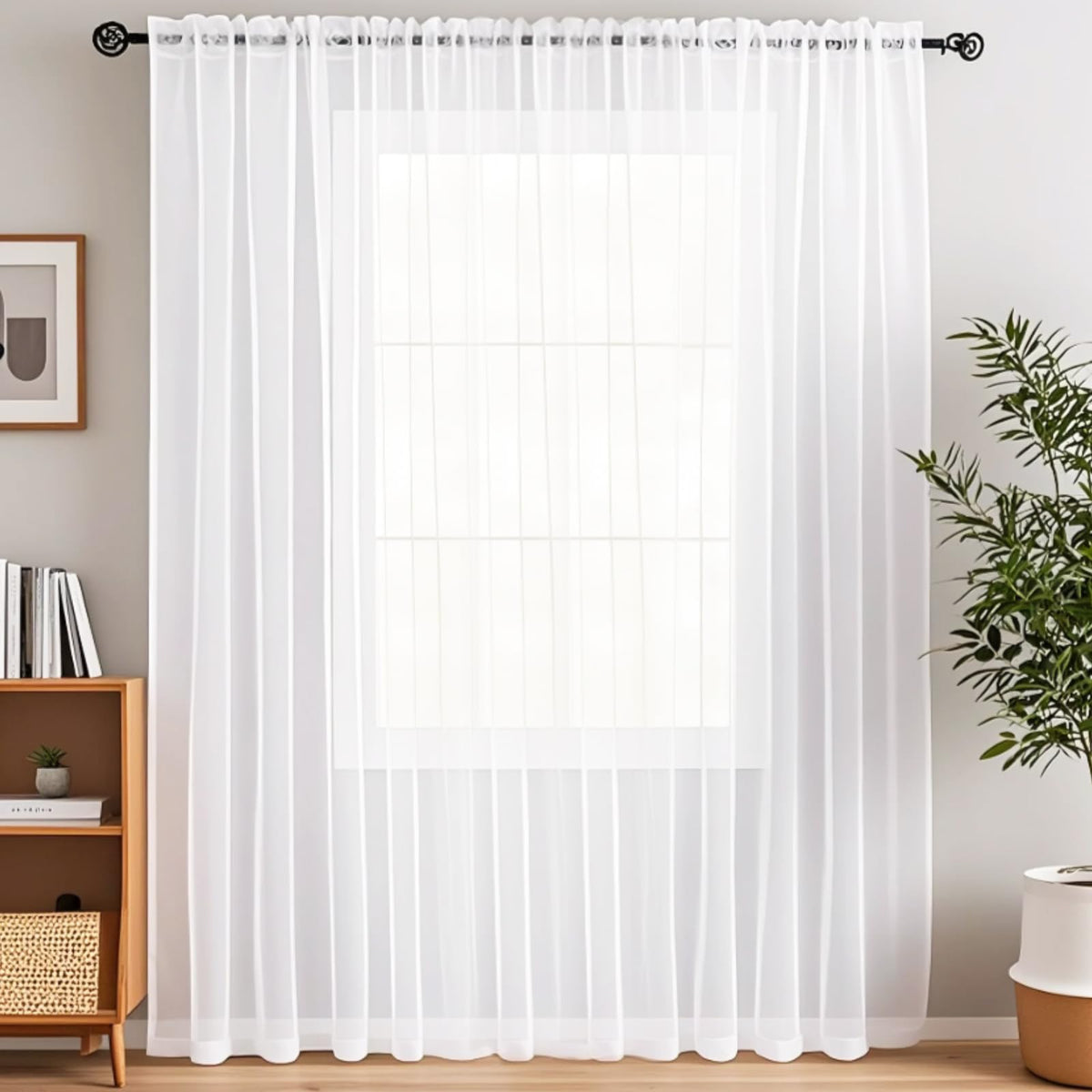 LumiLoom Sheer Curtains 84 Inch Long, 100 Inch Wide Rod Pocket Sheer Voile Window Drapes for Living Room, Bedroom, Light Filtering, 100" W x 84" L, 2 Panels White Curtains