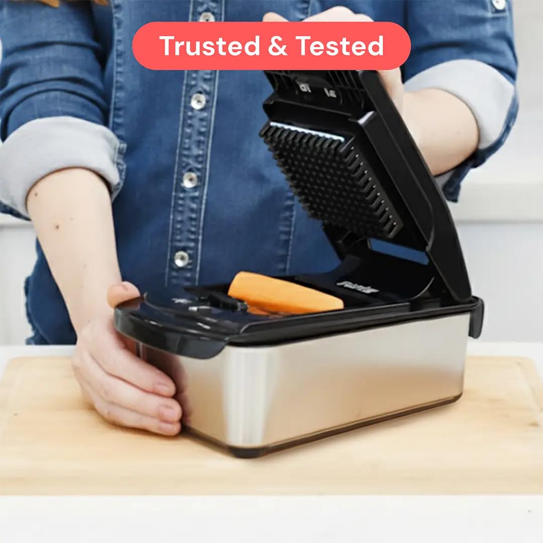 Fullstar Vegetable Chopper & Mandoline Slicer - Julienne Cutter Dicer Grater for Food Veggie Onion Cucumber Tomato Salad Potato Cheese - Kitchen Essentials & Gadgets (PRO 14-in-1, SS Black)