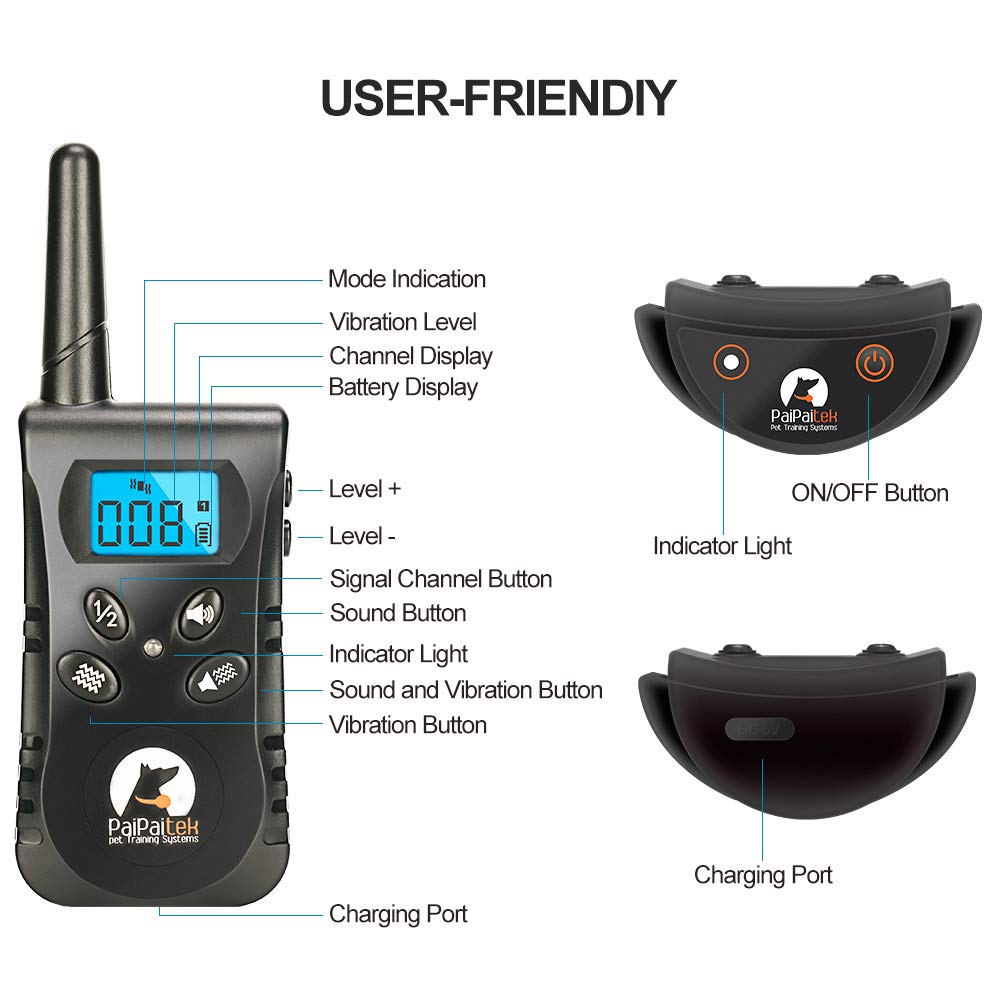 Paipaitek Vibration Collar for Dogs, No Shock Collar with Remote Up to 1600ft Remote Range, w/Sound and Vibrate Feature Dog Training Collar