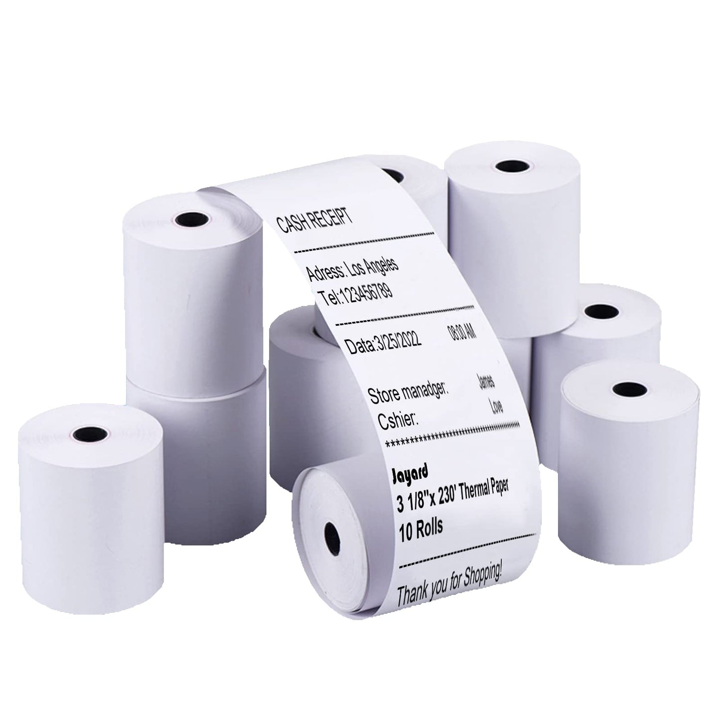 Jayard Thermal Paper 3 1/8 x 230ft, 10 Rolls Receipt Paper Work for Star Micronics TSP100 TSP143 Epson 80mm Receipt Printer Square POS Register, 80mm Thermal Receipt Paper, BPA Free