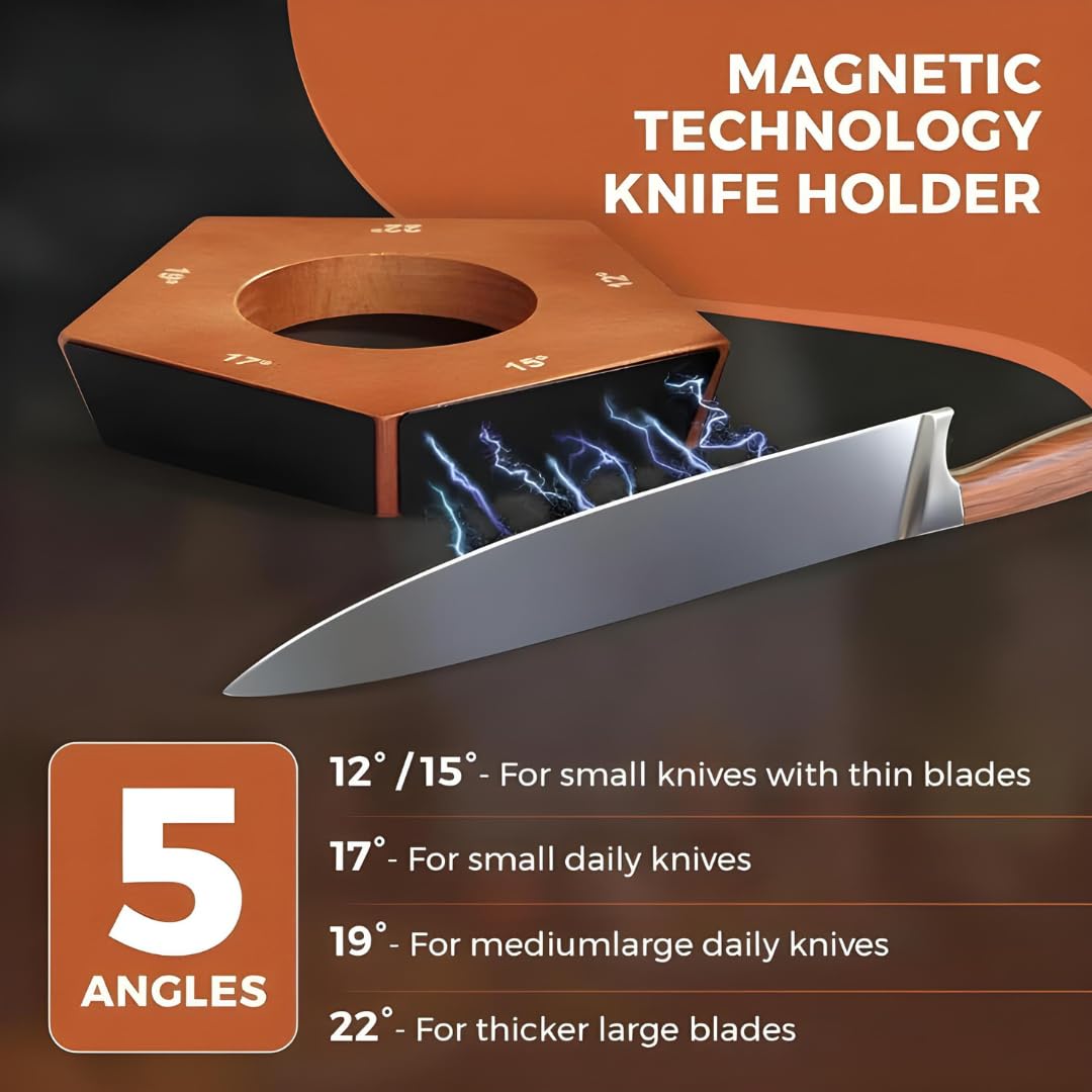 5 Angles Stainless Steel Rolling Knife Sharpener with 400, 1000 & 3000 Replacement Discs - Blunt Knife Sharpening Kit with 12°, 15°, 17°, 19° and 22° Sharpening for Kitchen & Chef's Knives