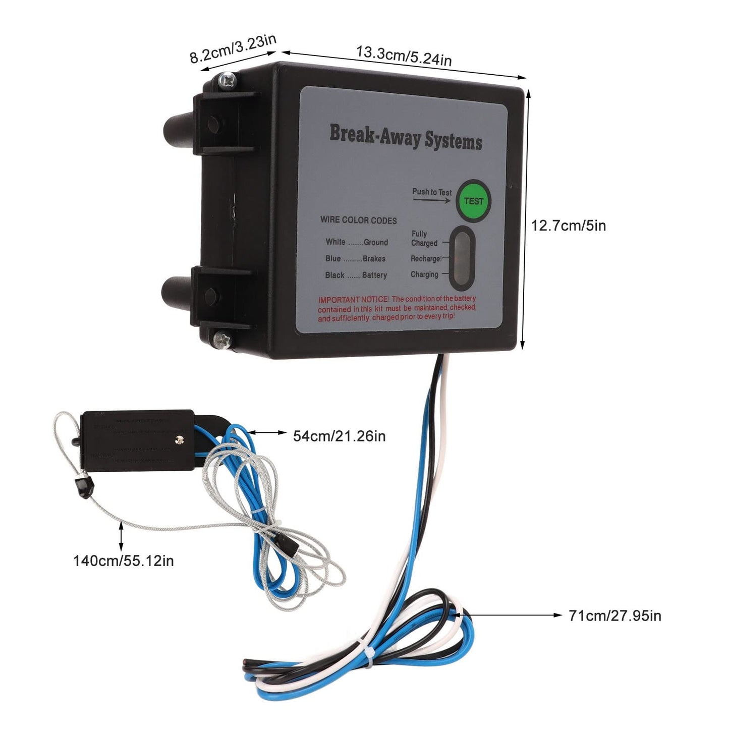 Trailer Break Away Kit, Trailer Brakes Breakaway Kit 12V LED Test Break Away System Universal for Vehicle