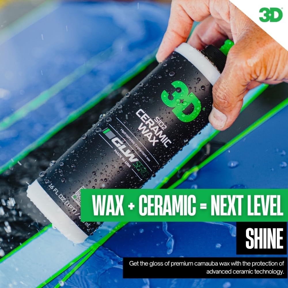 3D GLW Series Ceramic Wax – SiO2 Infused Car Wax for Ultimate Gloss, Hydrophobic Protection & Easy Application | Ultra Slick Shine | Made in USA 16 oz