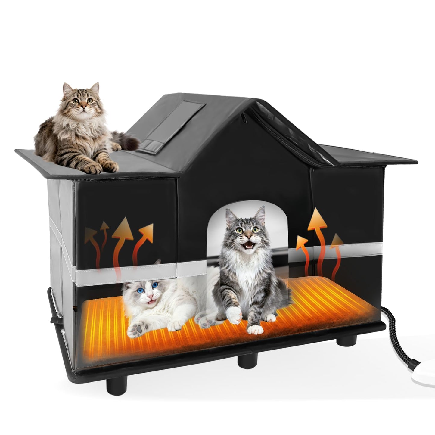 Homegroove Heated Outdoor Cat House, Large Weatherproof & Insulated Cat Houses for Outdoor Cats with Heating Pad, Roof Window & Elevated Base – Feral Cat Shelter for Stray & Feral Cats (Black)