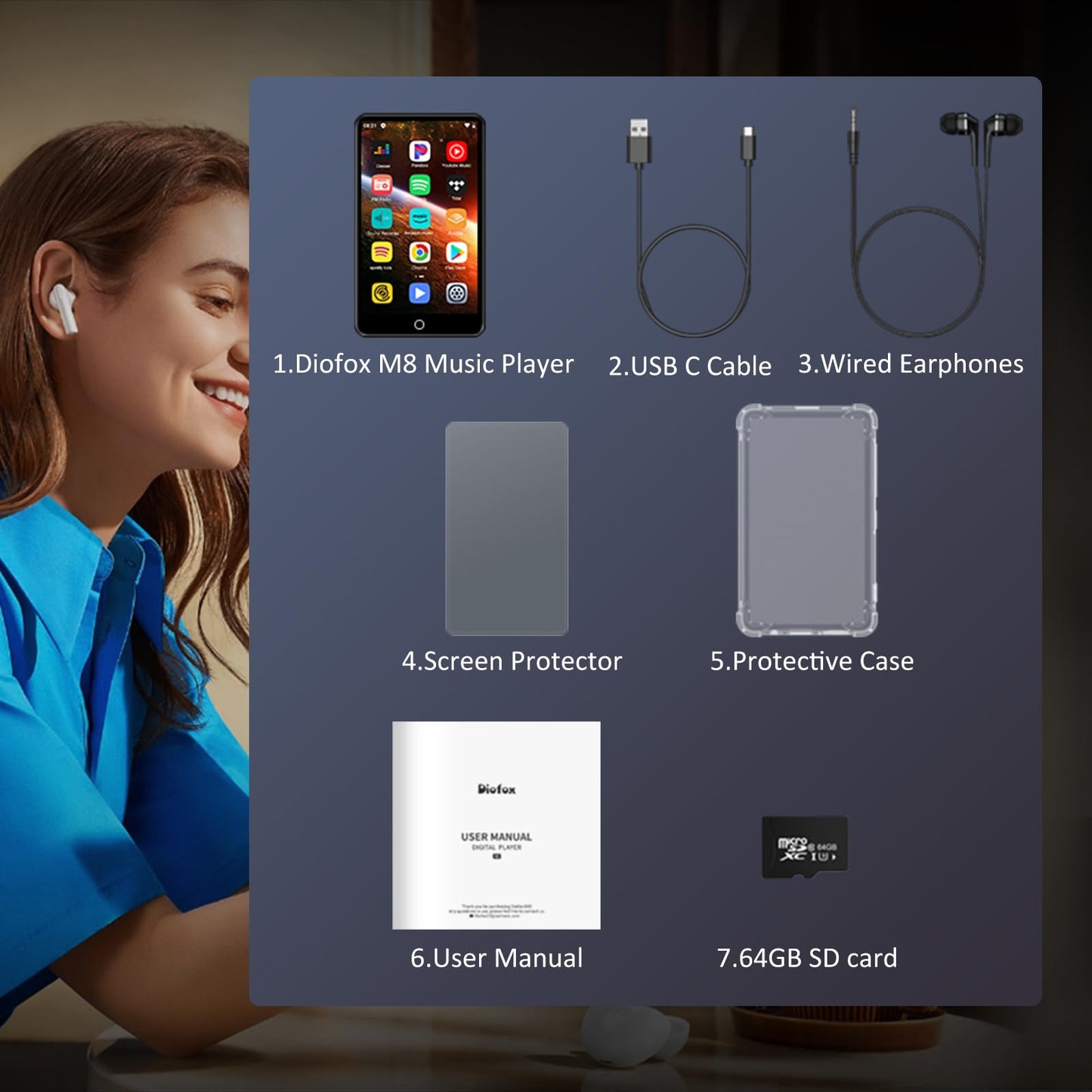 80GB MP3 Player with Bluetooth and WiFi, 4-inch Touch Screen MP3 Player with Bluetooth ， with Spotify, SpotifyKids, Audible, Andora, Amazon Player,