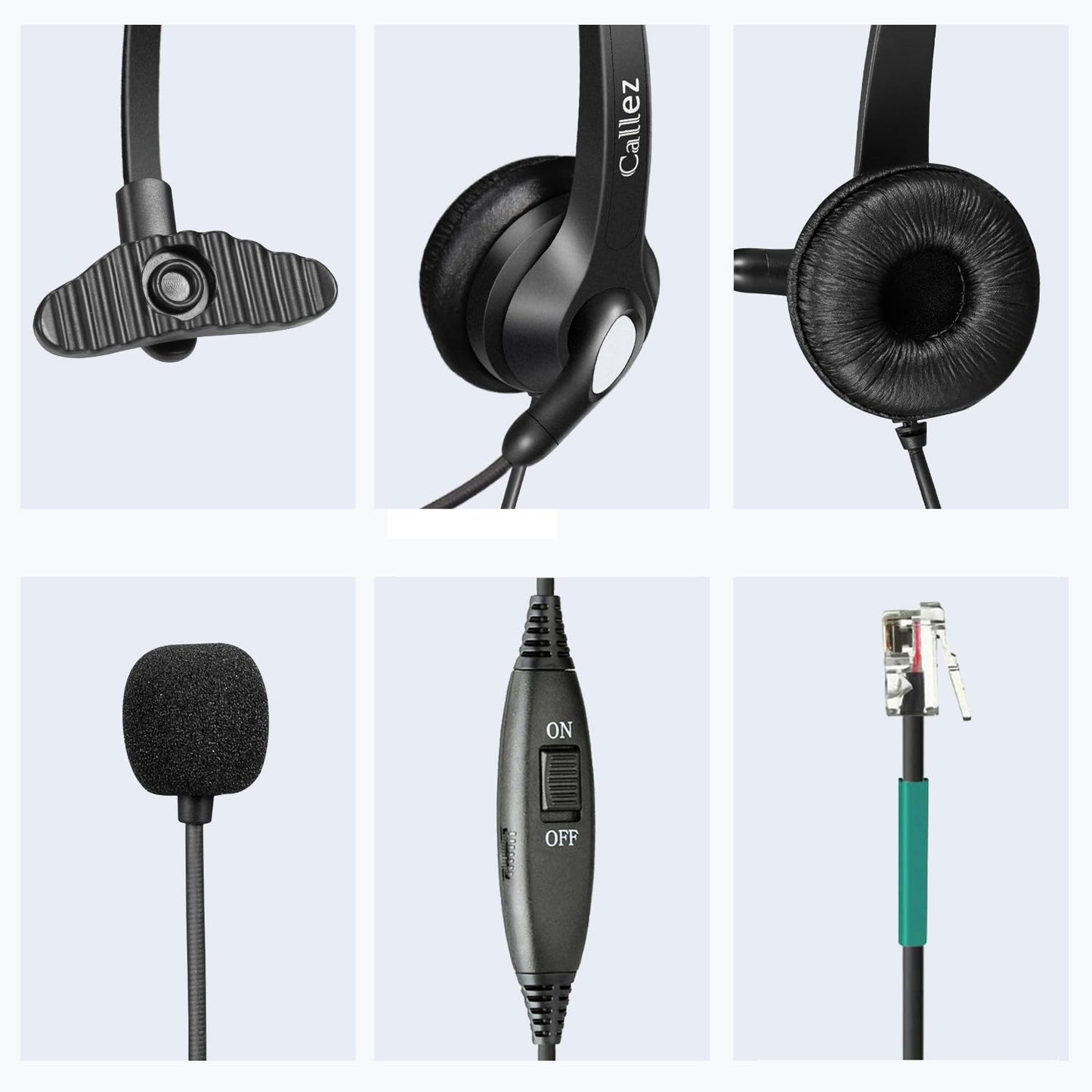 Callez Wired Telephone Headset Mono, Call Center RJ9 Phone Headset with Noise Canceling Mic Compatible with ShoreTel 480 Plantronics T10 Polycom Zultys Toshiba NEC DT300 Landline Deskphones