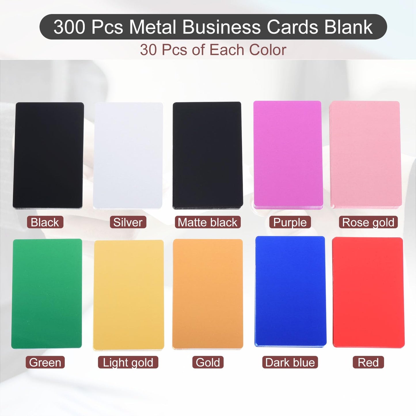 PATIKIL 300 Pack Metal Engraving Business Cards Blank, 0.21mm Thick 3.4x2.1 Inch Aluminum Laser Engrave Printable Multicolor Name Card for Custom DIY, 10 Colors