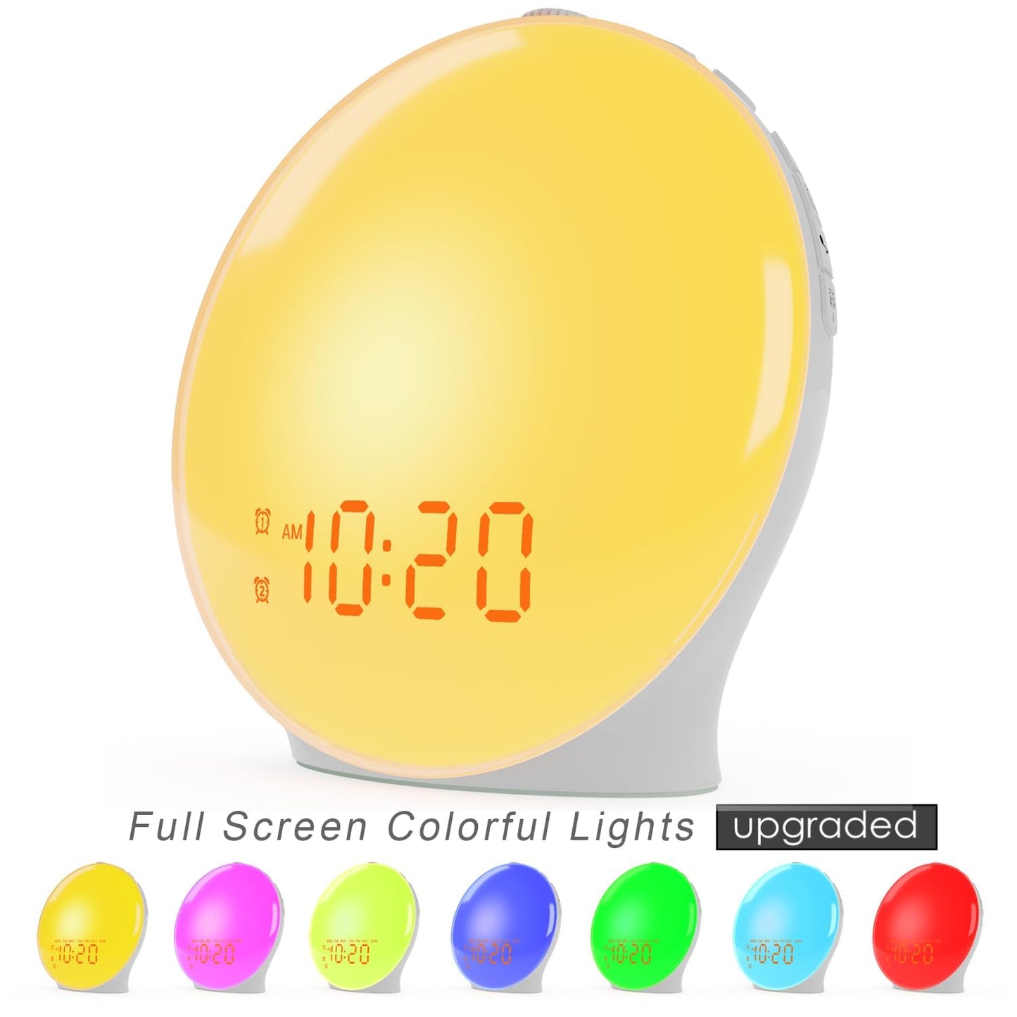 Wake Up Light Sunrise Alarm Clock for Kids, Heavy Sleepers, Bedroom, with Sunrise Simulation, Sleep Aid, Dual Alarms, FM Radio, Snooze, Nightlight, Daylight, 7 Colors, 7 Natural Sounds