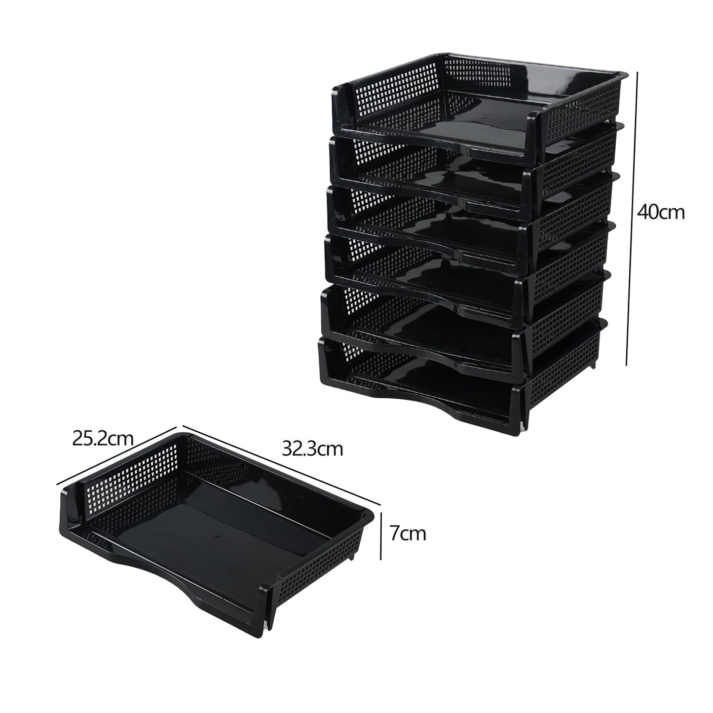 Lasbily 6 Tiers Stackable A4 File Tray, Plastic Desk Letter Tray, Stackable Office Letter Tray, Black