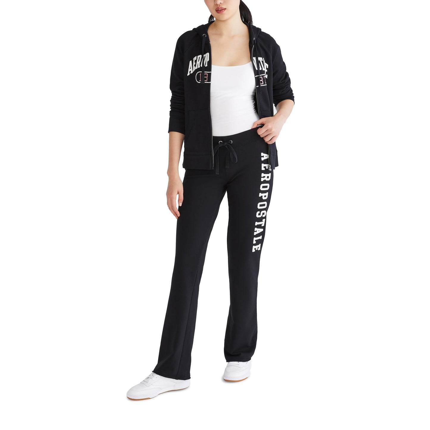 AEROPOSTALE Women's Aero Logo Fit and Flare Sweatpants, Dark Black, Small