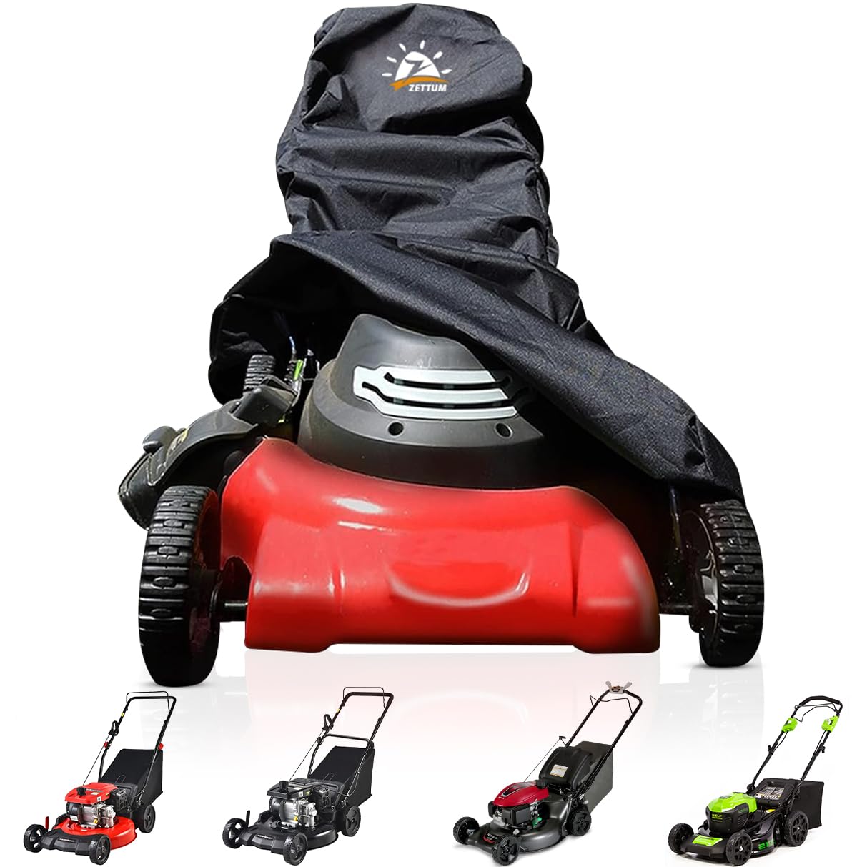 Zettum Push Lawn Mower Cover - Walk Behind Lawn Mower Covers Waterproof Heavy Duty, 600D Outdoor Push Mower Cover Universal with Storage Bag for Greenworks, EGO, Craftsman, Husqvarna, Honda and More