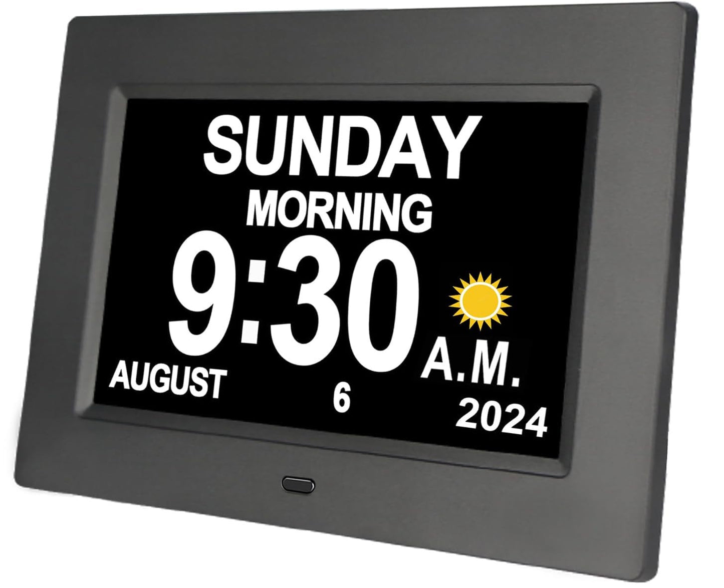 Yuanzeco Alarm Clock with Day and Date for Elderly 3Displays 7inch Digital Calendar Day Clock Photo Frame- Auto Dimmable Display 15 Alarm Options, Day Clock with Non-Abbreviated Day & Month (Black)