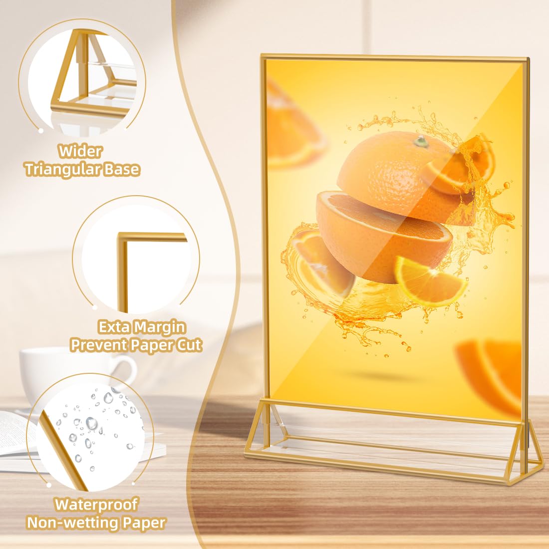 PPH-Sisy Acrylic Sign Holder 8.5X11 Gold Frame ,Double Sided Display Stand , Plastic Acrylic Frames for Home Office Shop Restaurant Flyer Holder (6pcs)