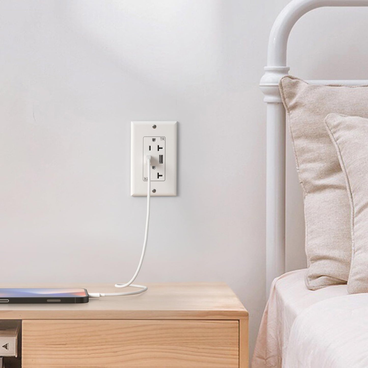 Oviitech USB Outlet High Speed Charger 4.2A Charging Capability, 20 Amp Tamper-Resistant Receptacle Plug Wall Socket, ETL Listed, Wall Plate Included, White, 6 Pack