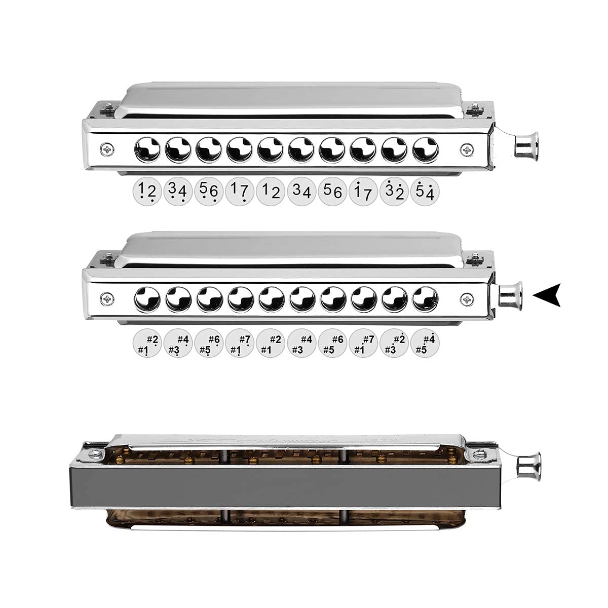 Chromatic Harmonica Professional Grade 10 Hole 40 Tone Key of C Stainless Steel Heavy Duty with Case & Cleaning Cloth for Professional Player,Band,Beginner,Students