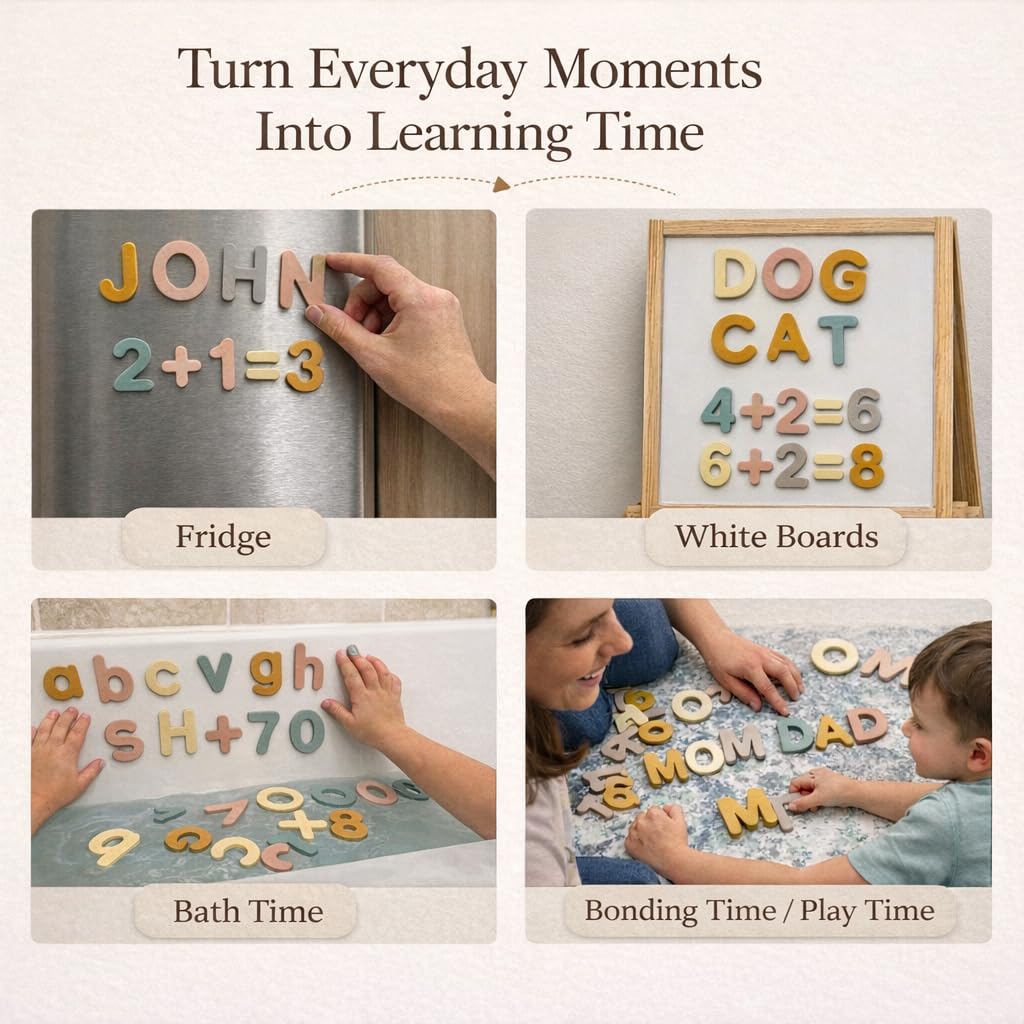 Magnetic Letters & Numbers for Kids – 138 PCS Montessori Alphabet Magnets Set with Uppercase, Lowercase, Numbers & Symbols – Neutral Aesthetic Foam ABC Learning Toys for Toddlers