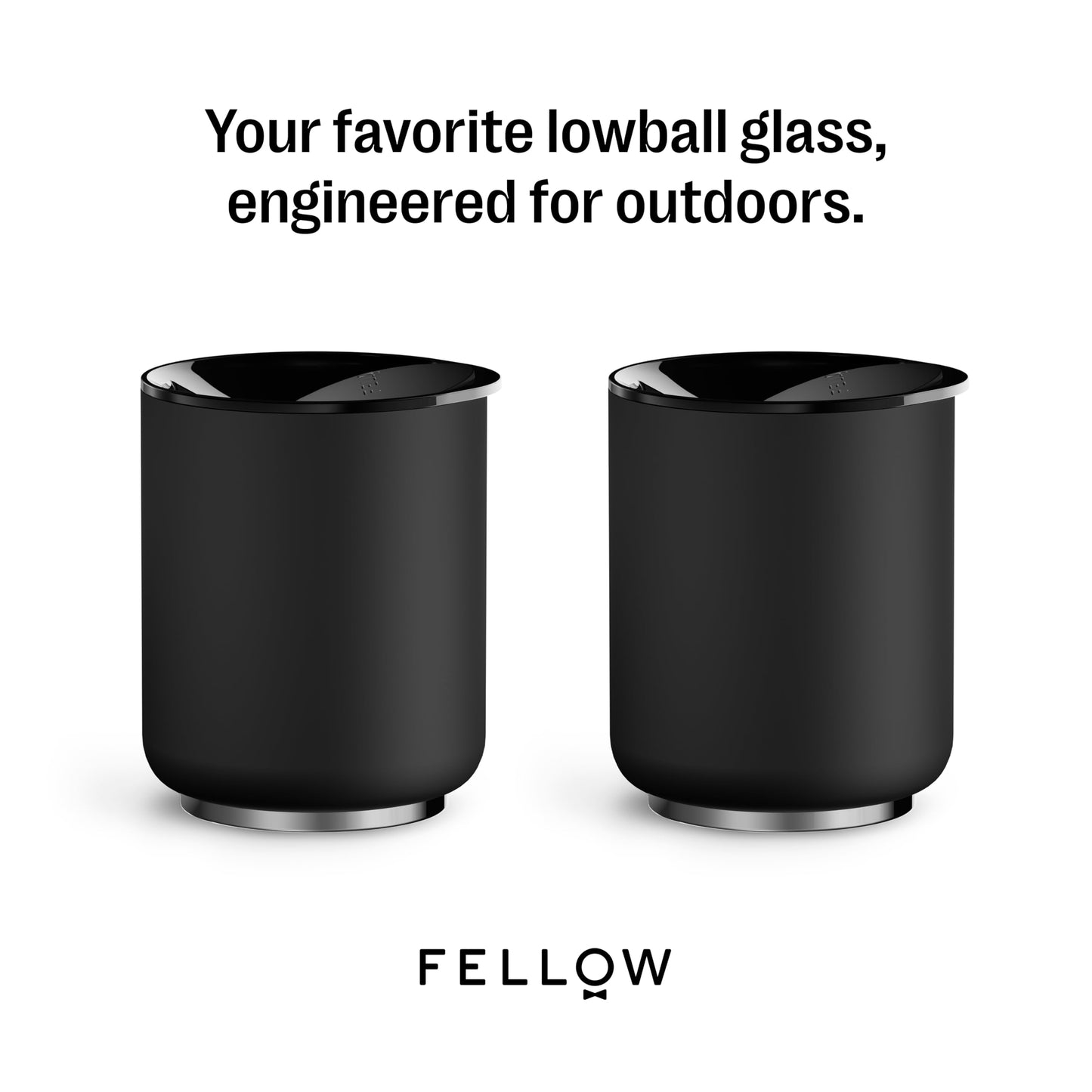 Fellow Rocky Lowball Tumbler Set of 2 - Insulated Stainless Steel Cocktail Tumblers with Ceramic Interior and Swivel Pebble Lid - 10 oz, Matte Black
