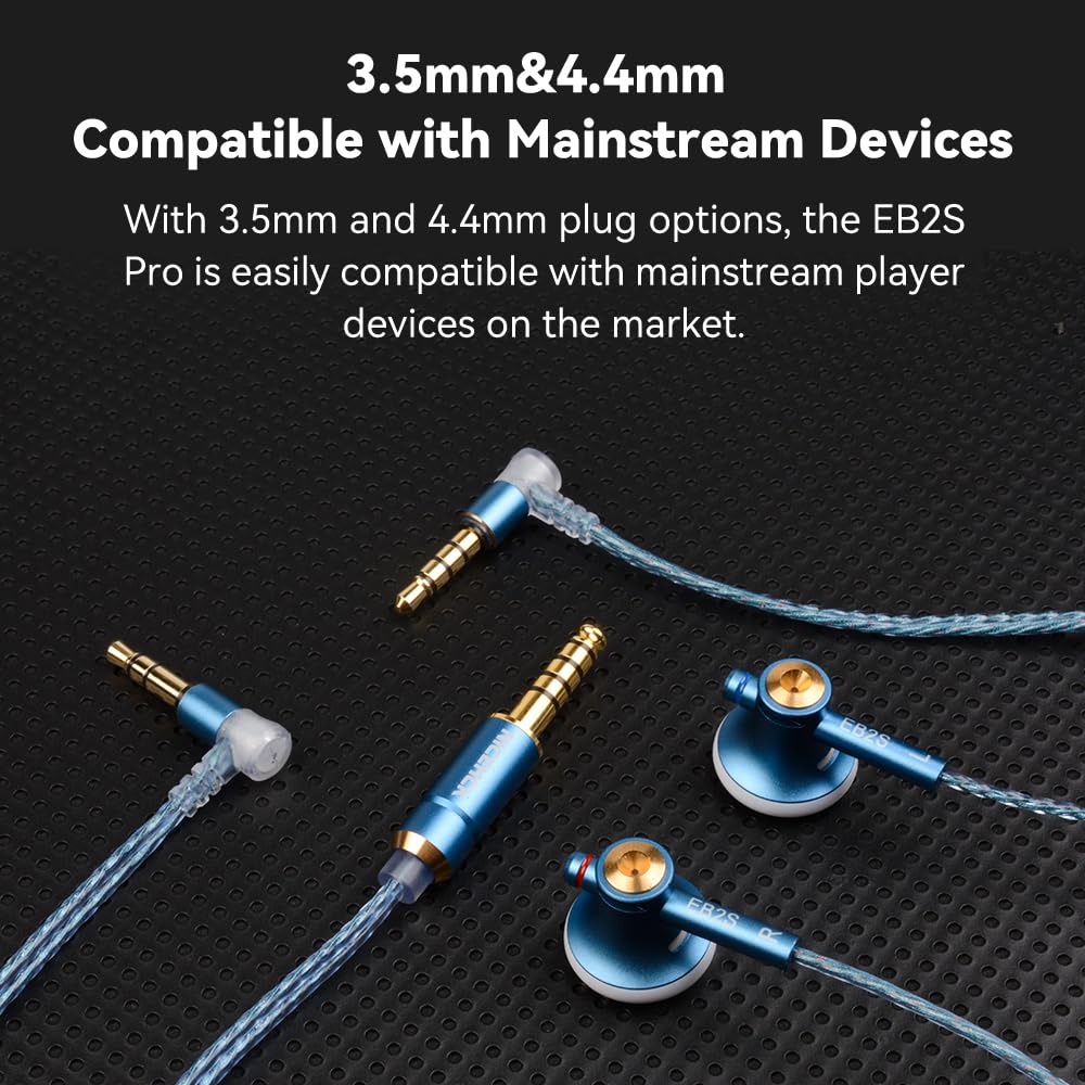 NICEHCK EB2S Pro Flat Head Earbuds, Wired Earbuds in-Ear Headphones,Noise Isolation Corded for 3.5mm/4.4mm Jack Ear Buds Galaxy S7 Edge,Galaxy S23 Ultra, Xiaomi Mi A3 Audiophile (3.5mm with Mic)