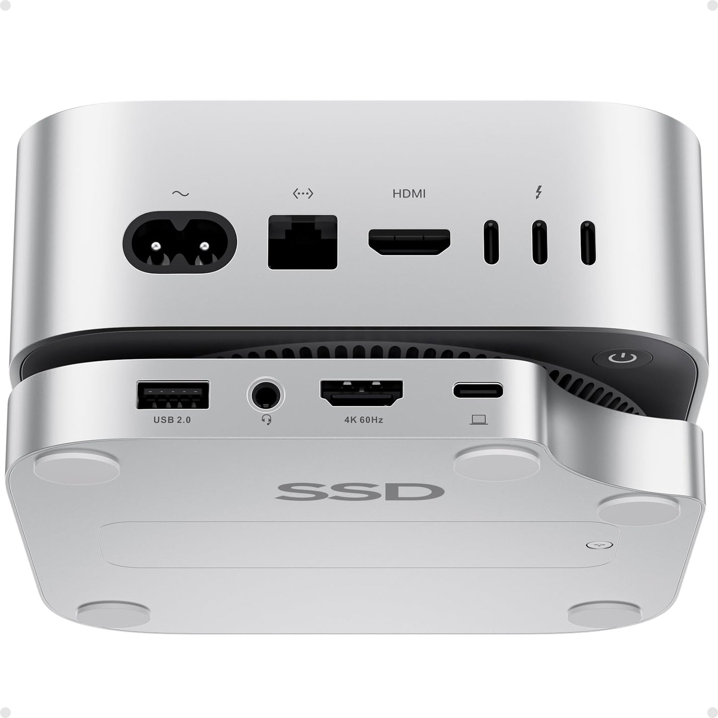 PULWTOP Mac mini M4 Dock with 4TB M.2 SSD Enclosure (SSD NOT Included), Mac mini M4/ M4 Pro Hub Stand with HDMI 4K@60Hz, 2024 MacMini USB C Hub Accessories, 3 USB A 2.0, SD/TF, 3.5mm Audio