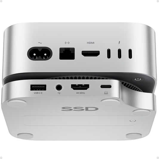 PULWTOP Mac mini M4 Dock with 4TB M.2 SSD Enclosure (SSD NOT Included), Mac mini M4/ M4 Pro Hub Stand with HDMI 4K@60Hz, 2024 MacMini USB C Hub Accessories, 3 USB A 2.0, SD/TF, 3.5mm Audio