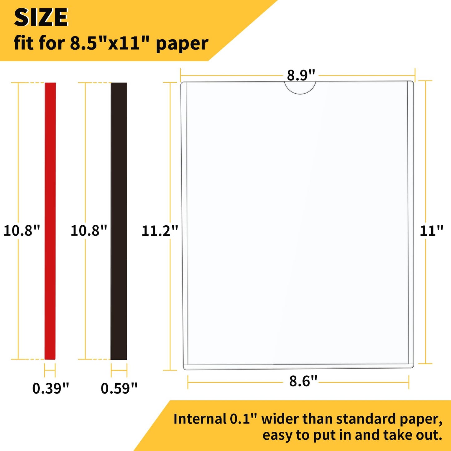 PUJIANG 10 Pack Magnetic Sign Holder 8.5 x 11 Wall Mount | Adhesive Document Frame for Posters, Menus, Notices | Rigid Plastic Sheet Protector with Strong Magnet Strips & Adhesive Tape | for Office Door, Retail Glass, Metal Surfaces