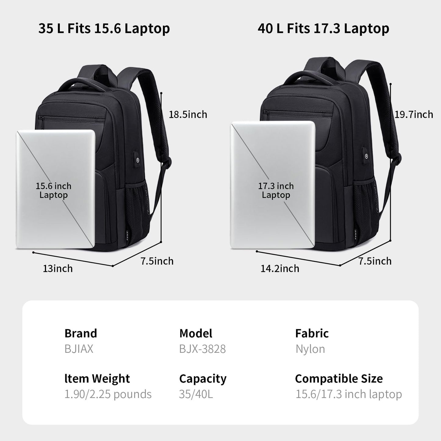 40L Travel Business Backpack for Men, High Tech Laptop Backpack with USB Charging Port and Ergonomic Design, Water Repellent Work College Computer Backpack Fits 17.3 Inch Tablet, Notebook