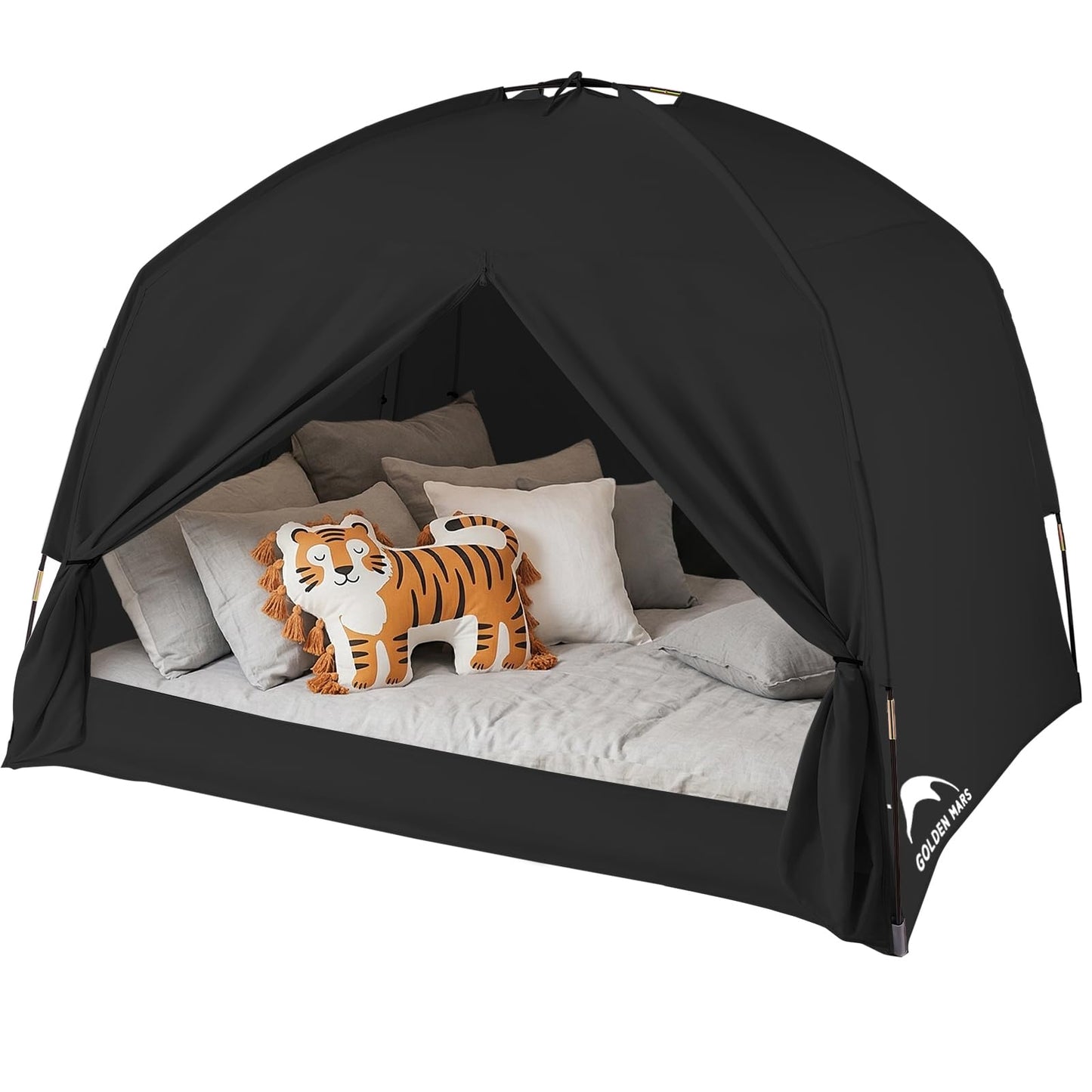 Bed Tents for Kids and Adult, Portable 100% Breathable and 93% Blackout Toddler Dream Play Tent, 3 Doors Big Privacy Space Sleeping Canopy for Floor or Twin Full Queen Sizes Bed (Black, Twin-Size)